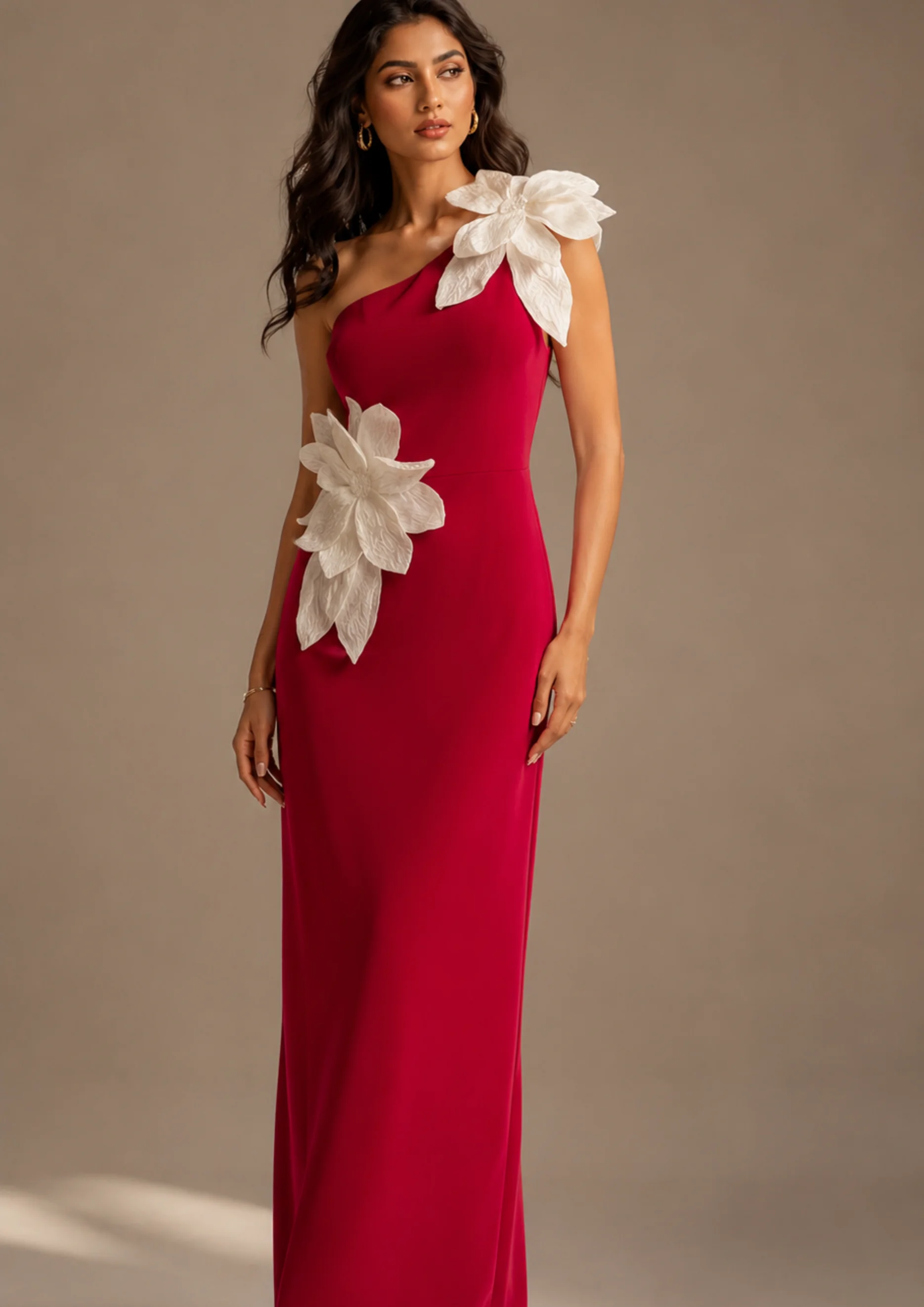 One-shoulder Floral Party Wear