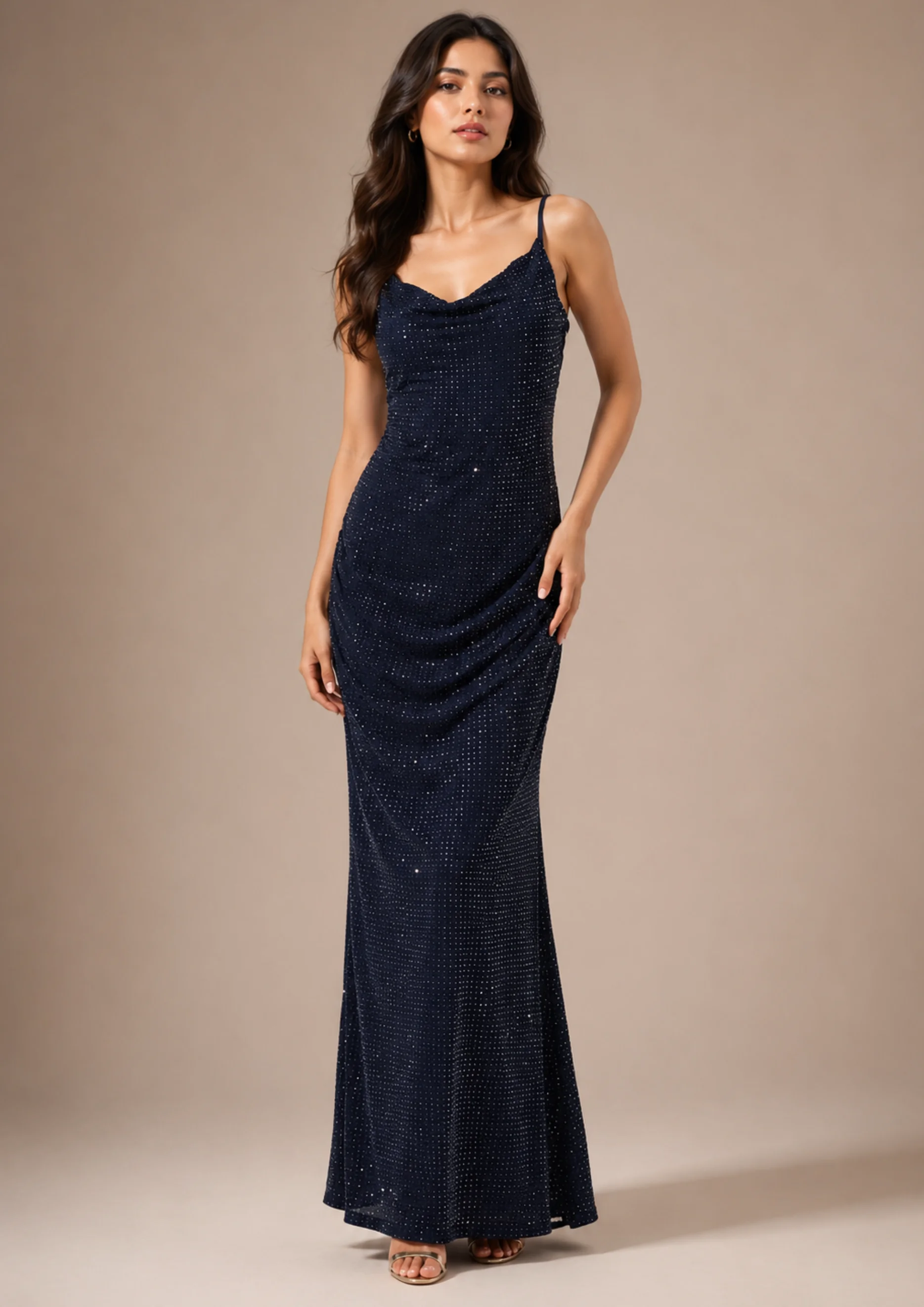 Embellished Cowl Neck Party Wear