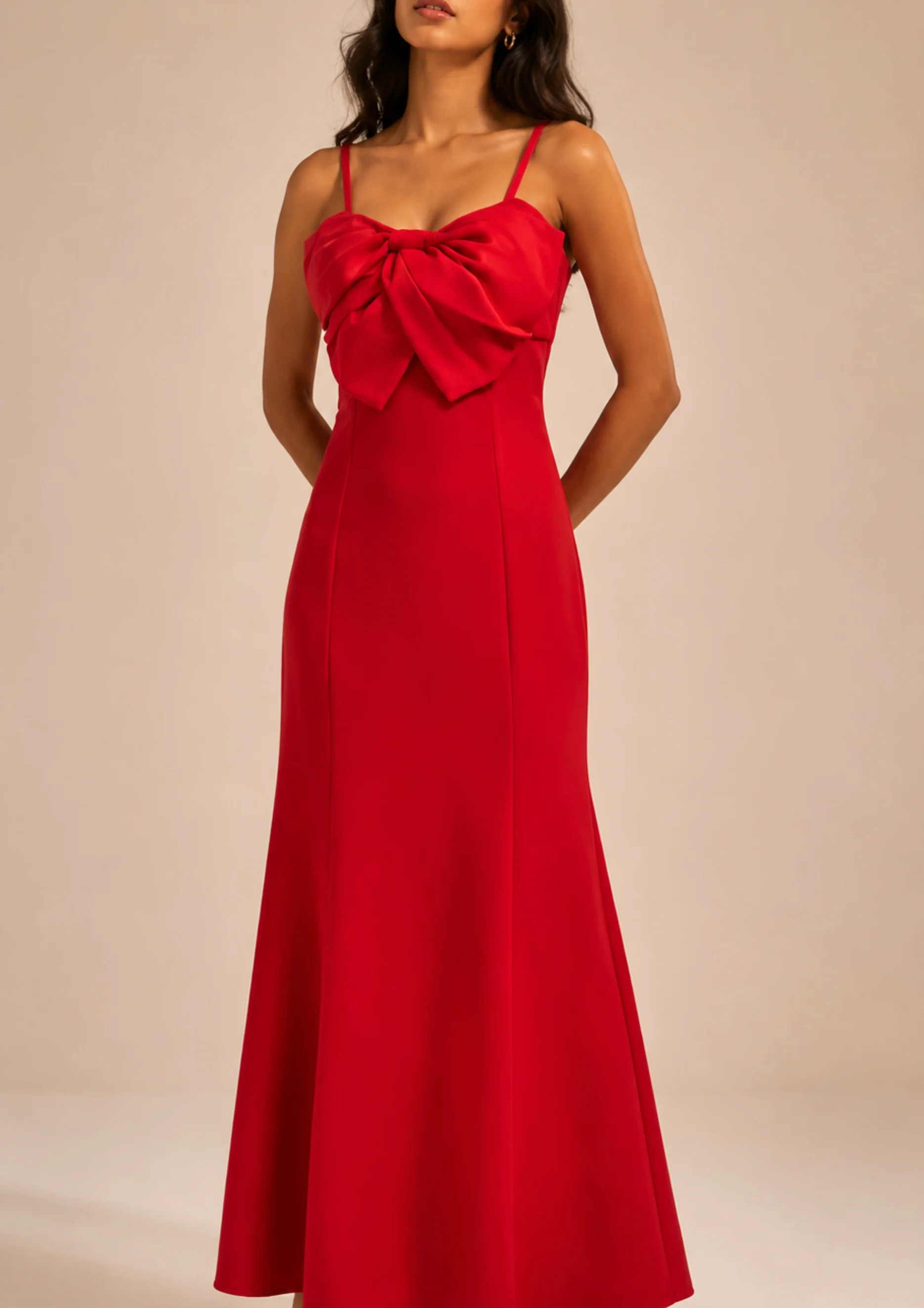 Bow Detail Spaghetti Strap Party Wear