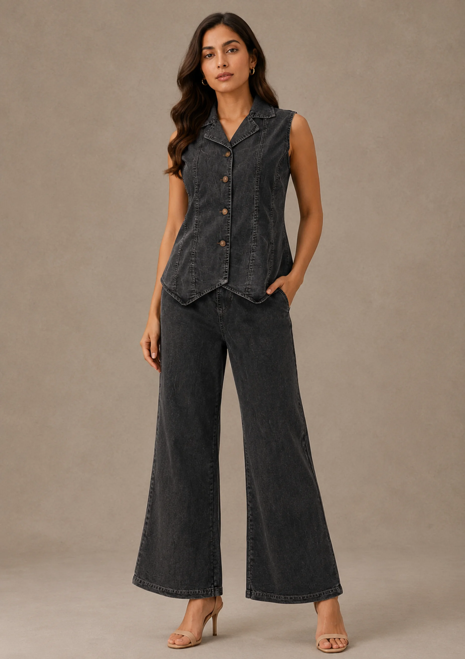 Denim Wide-Leg Co Ord Set