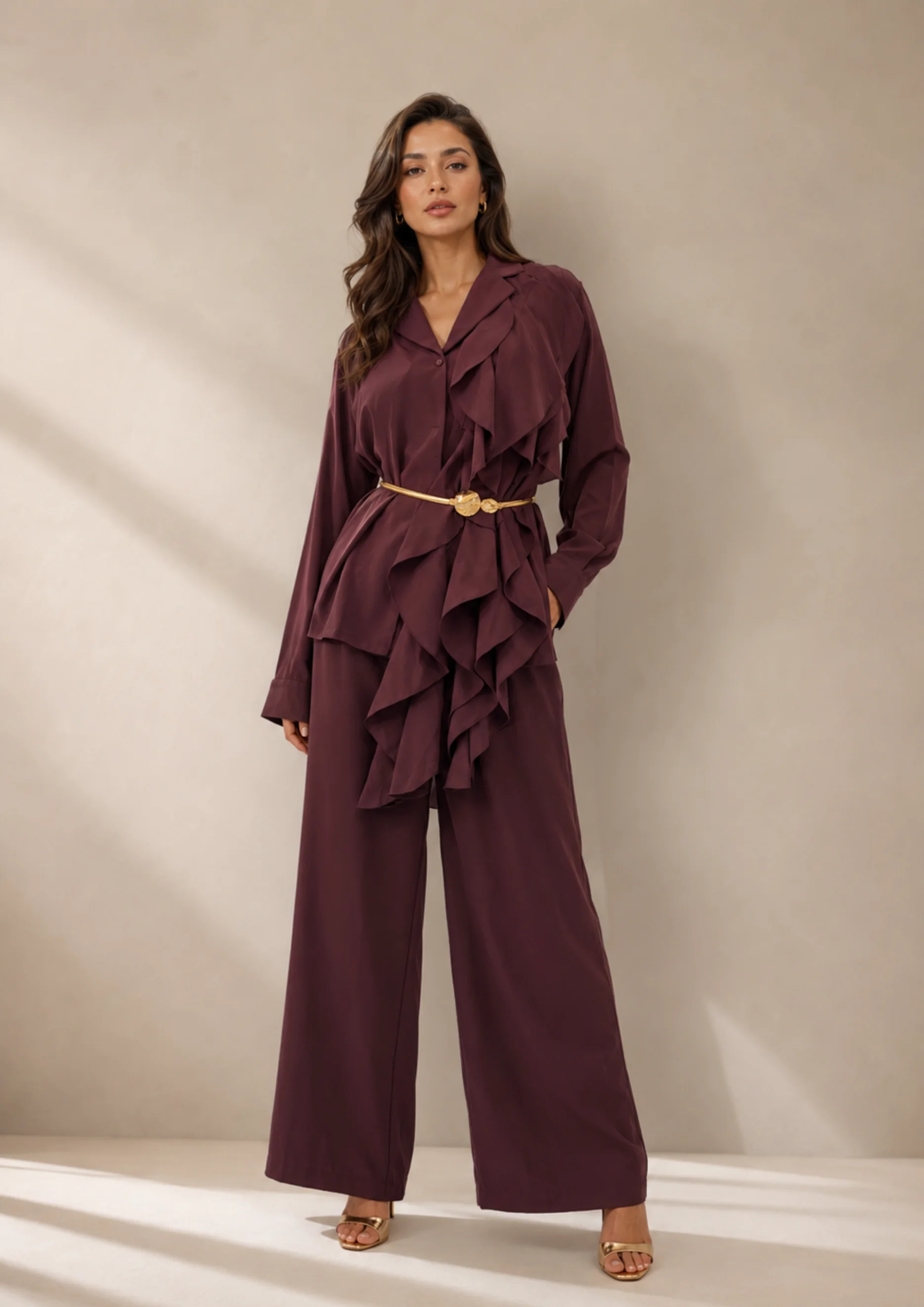 Ruffle Wide-Leg Co Ord Set