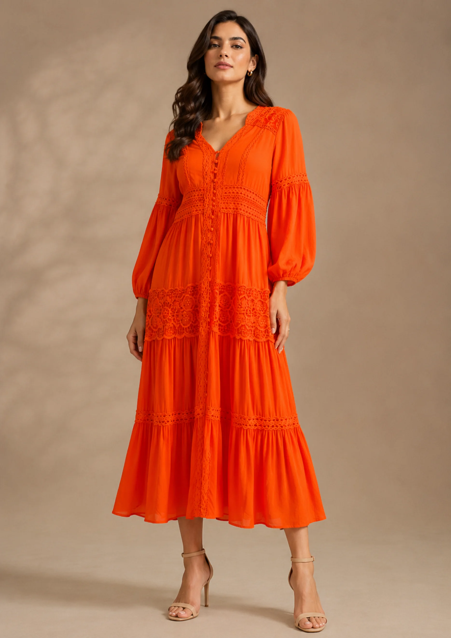 Lace Detail Tiered Maxii Dress