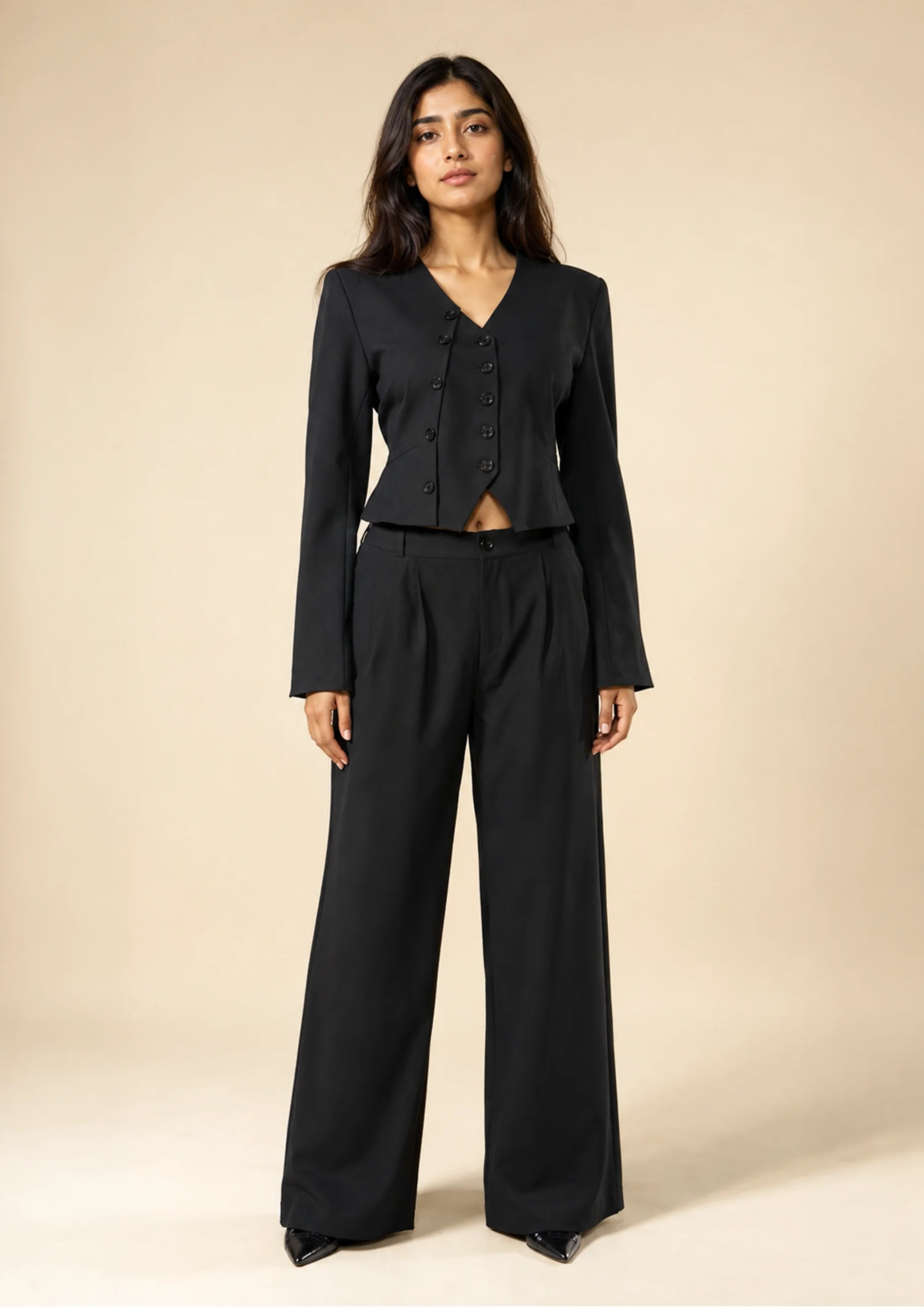 Tailored Button Co Ord Set with Wide-Leg Pants