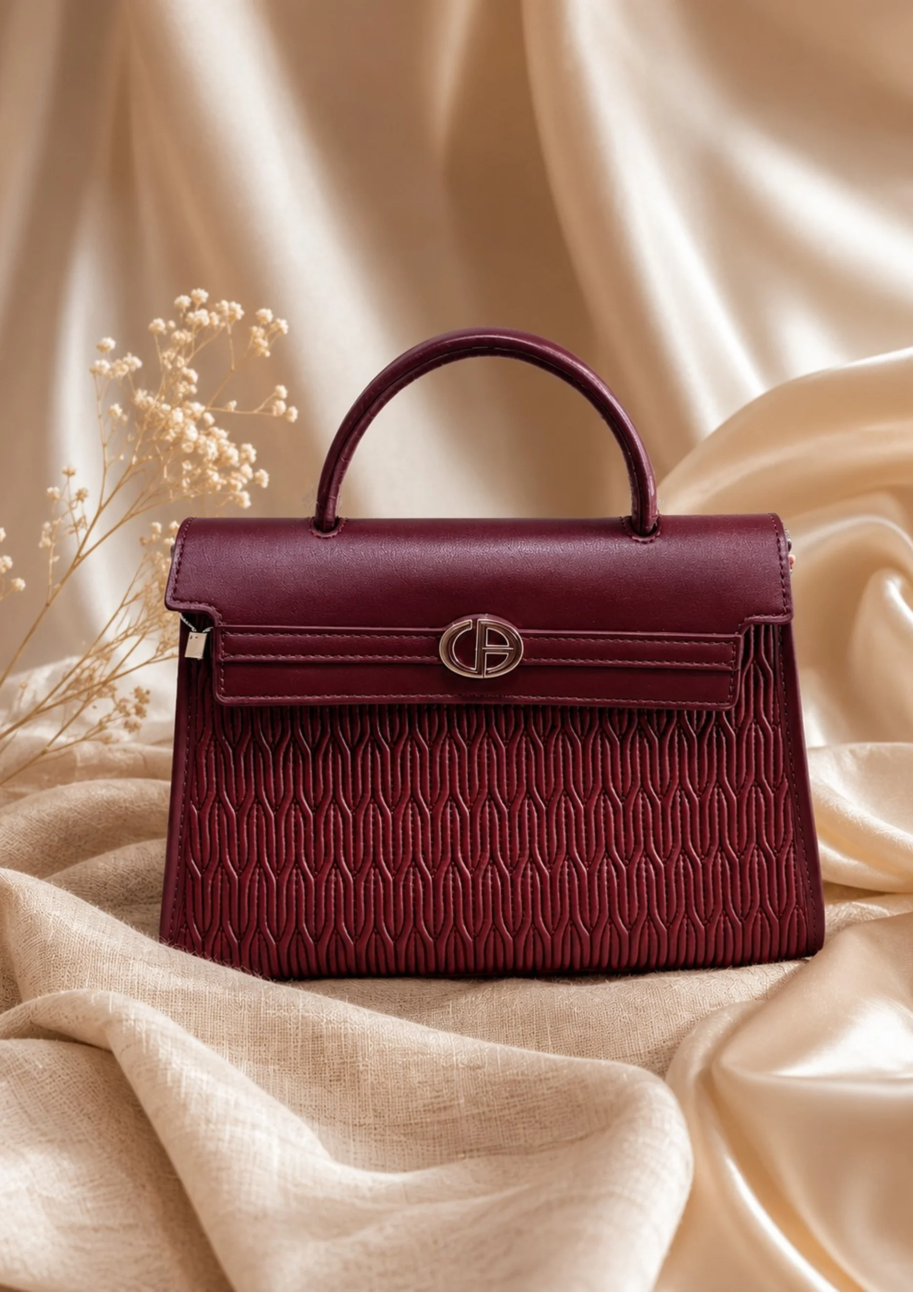 Chrisbella Textured Tote Bag with Double Handle and Wallet