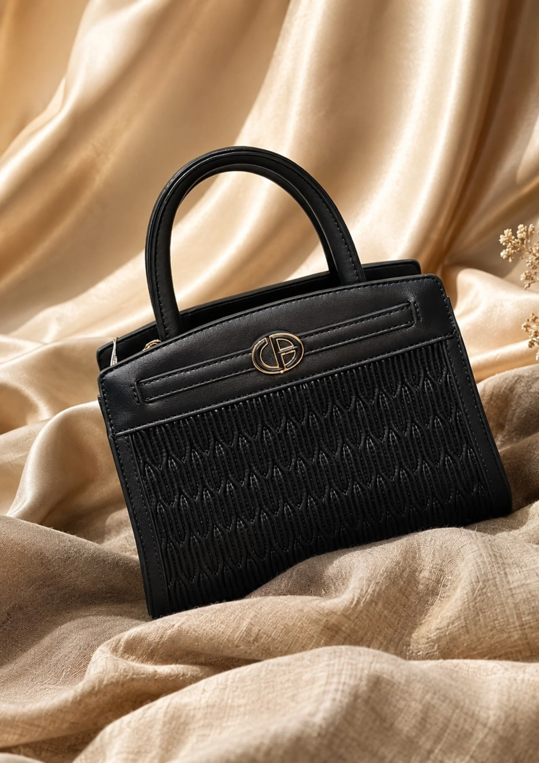 Chrisbella Textured Tote Bag with Double Handle and Wallet