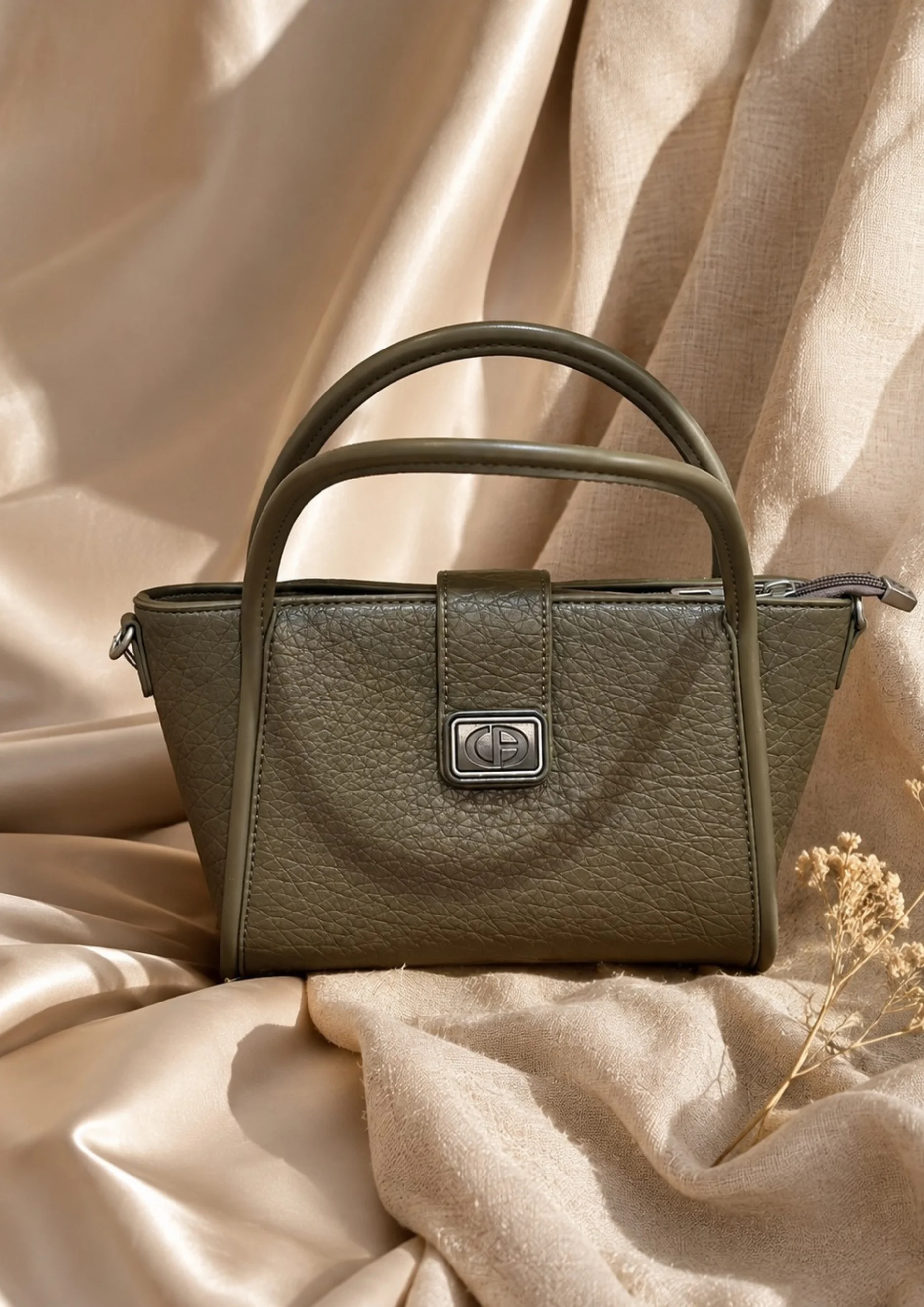 Chrisbella Textured Olive Green Handbag and Wallet