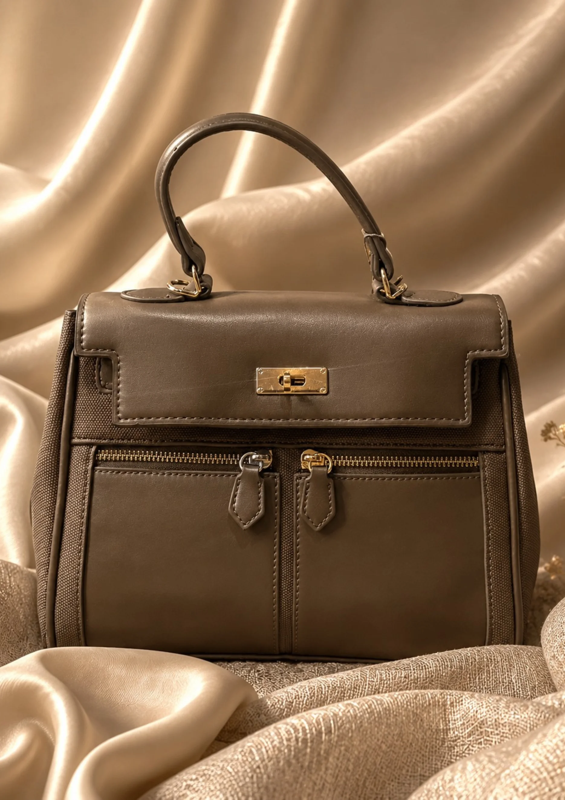 Chrisbella Taupe Top-Handle Bag