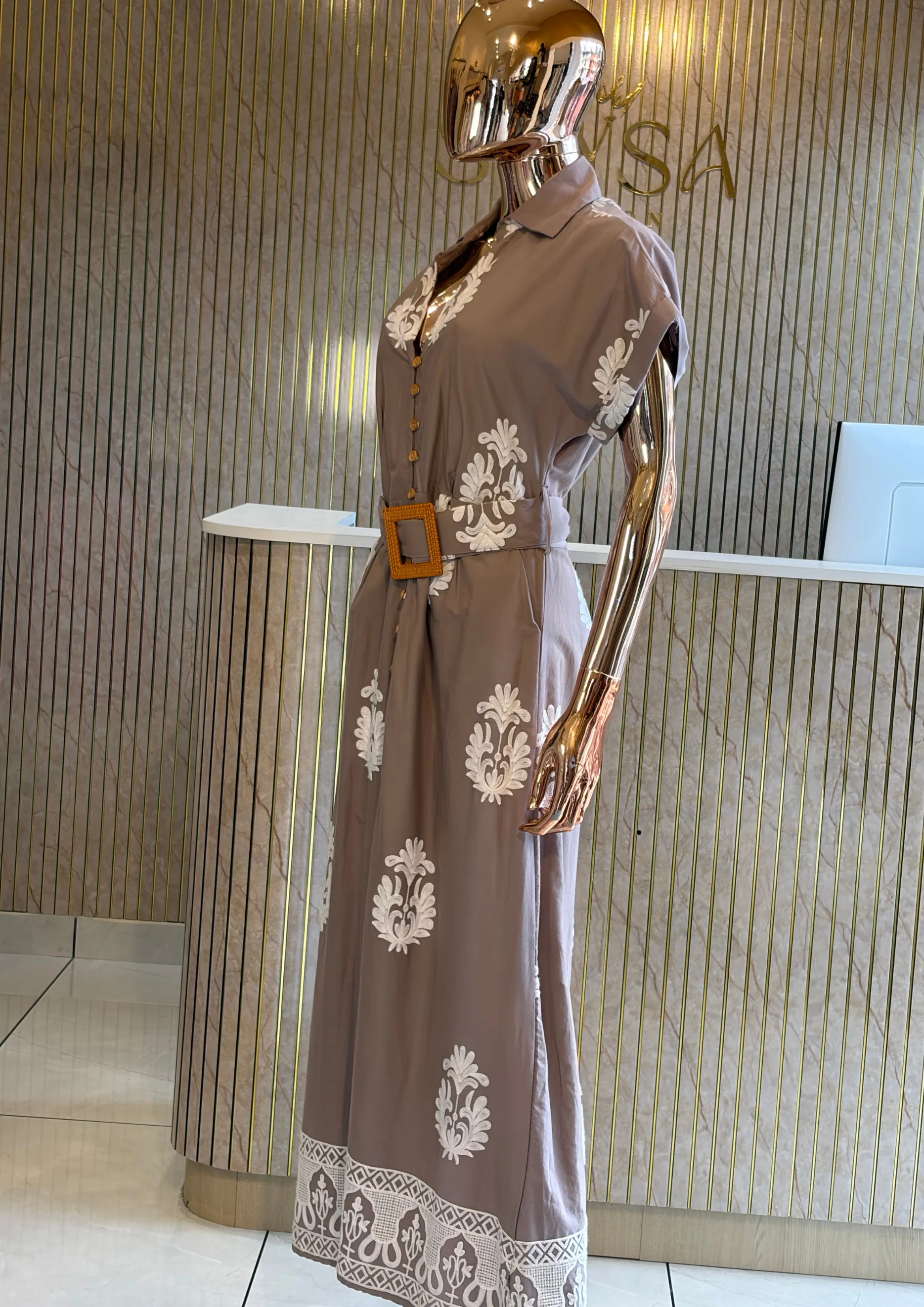 Printed Belted Shirt Maxi Dress