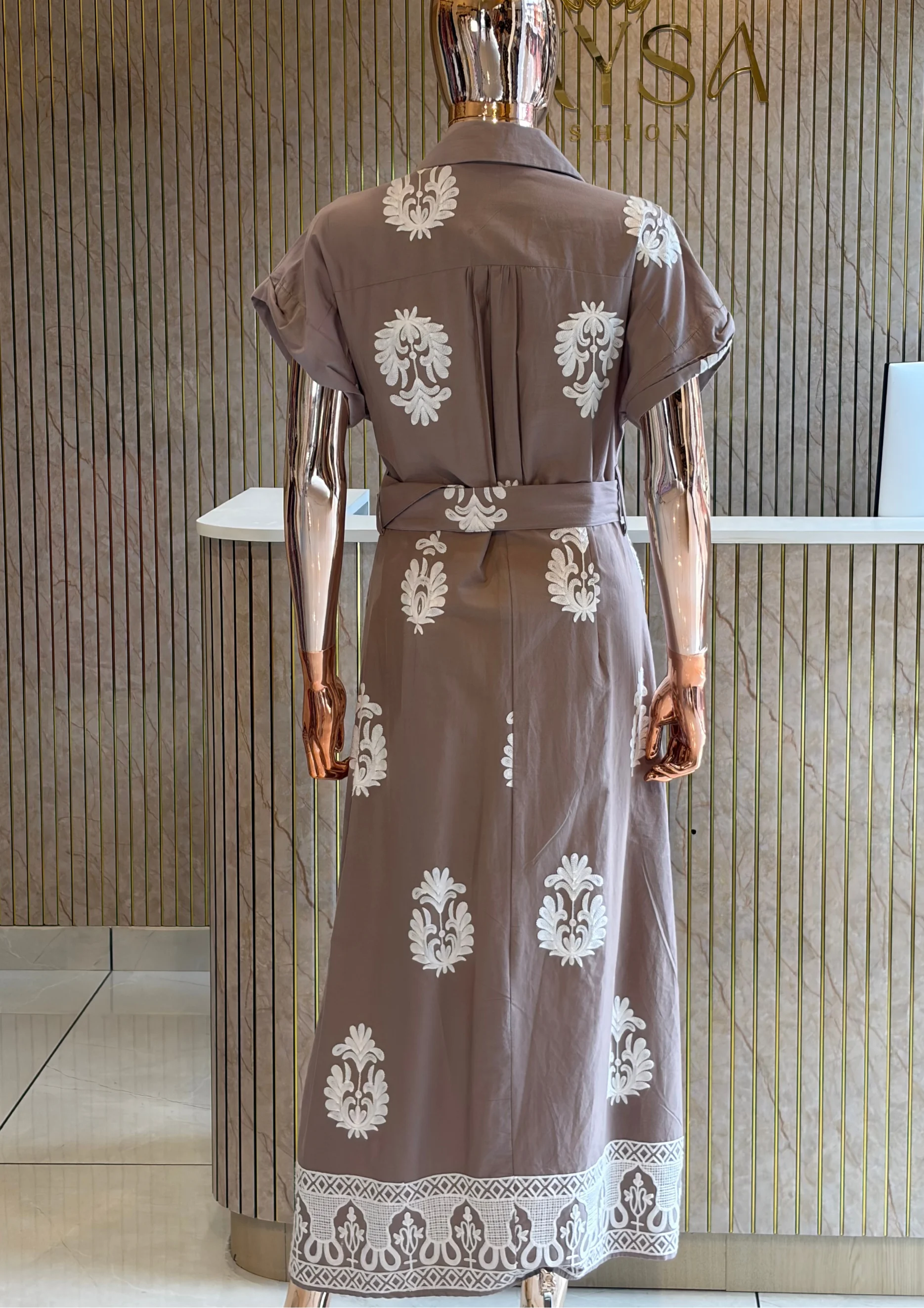 Printed Belted Shirt Maxi Dress