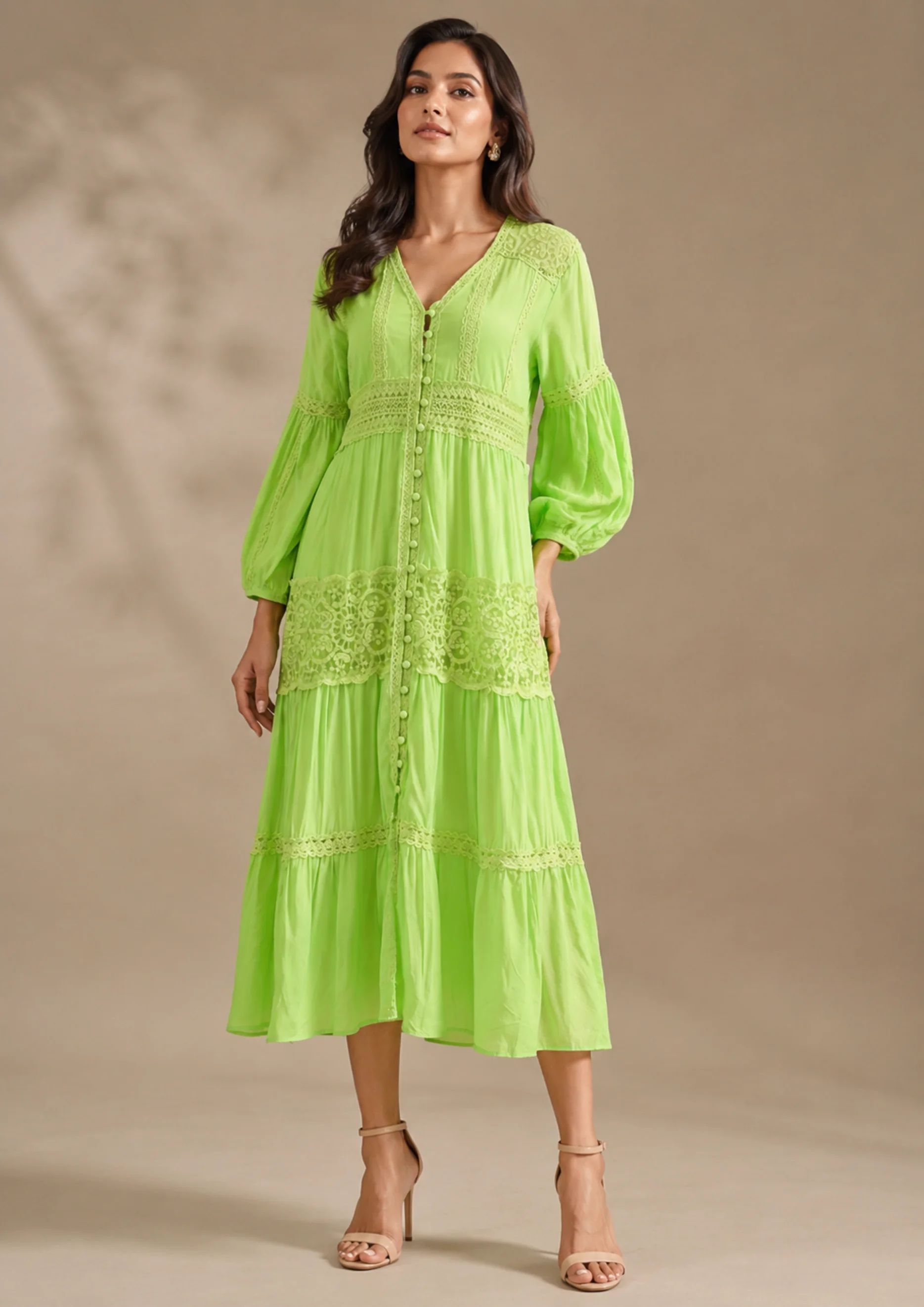 Lace Detail Tiered Maxii Dress