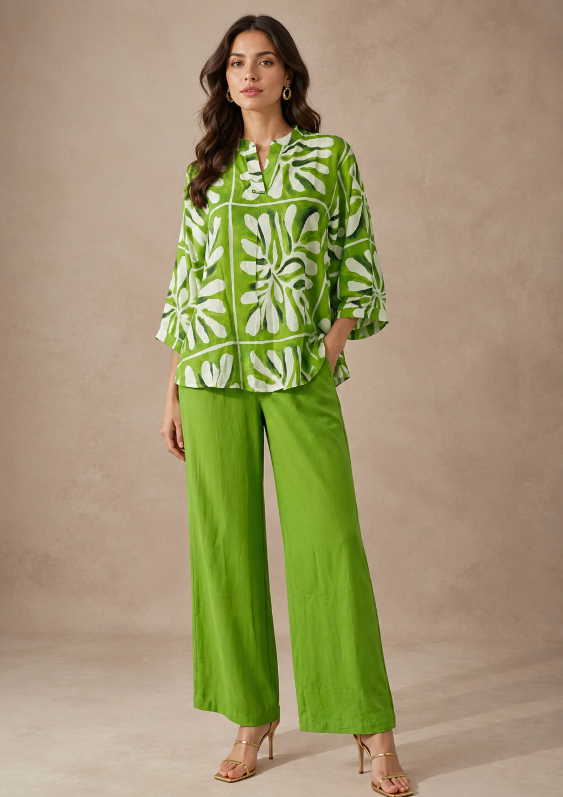 Tropical Print Wide-Leg Co Ord Set