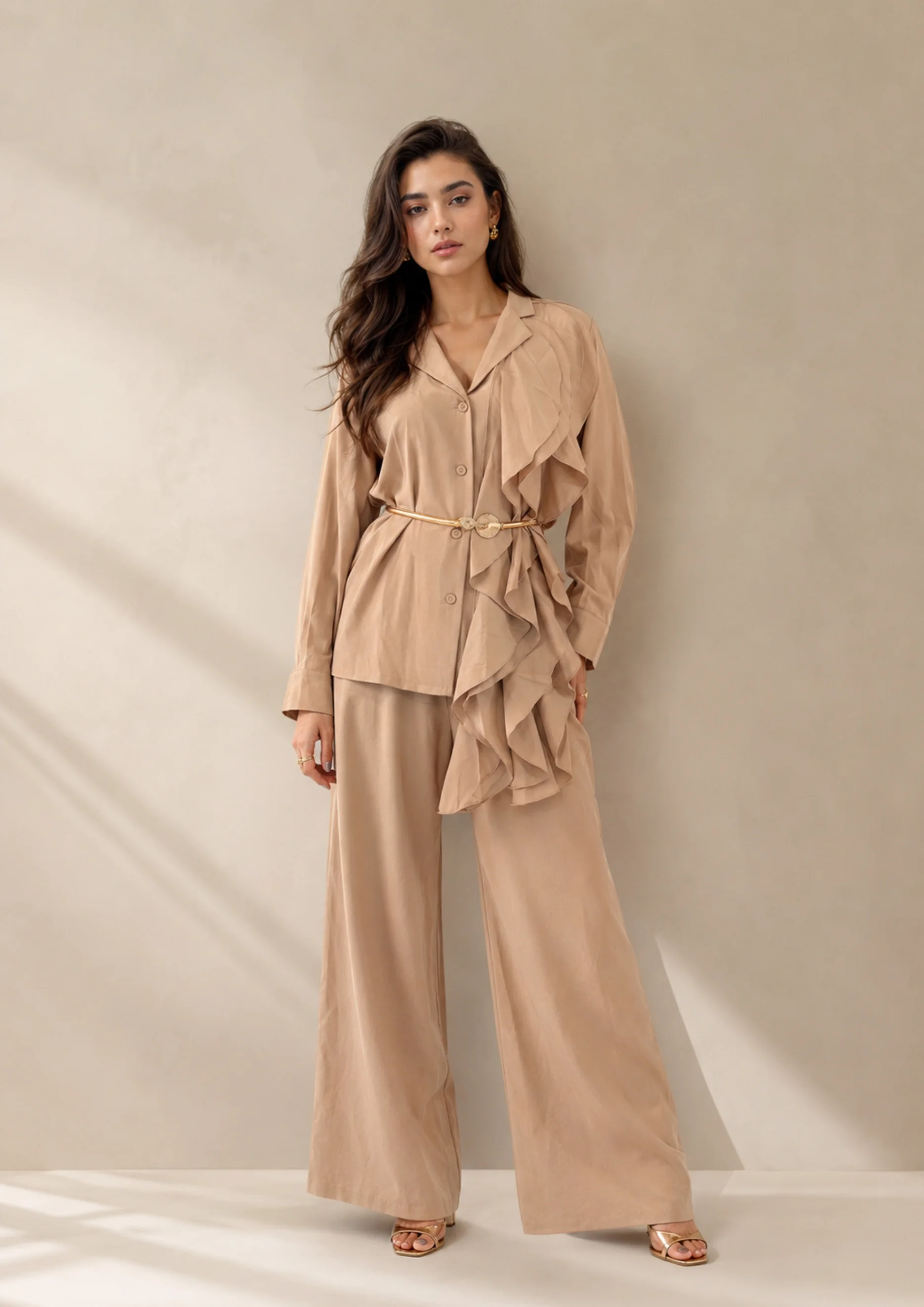 Ruffle Wide-Leg Co Ord Set