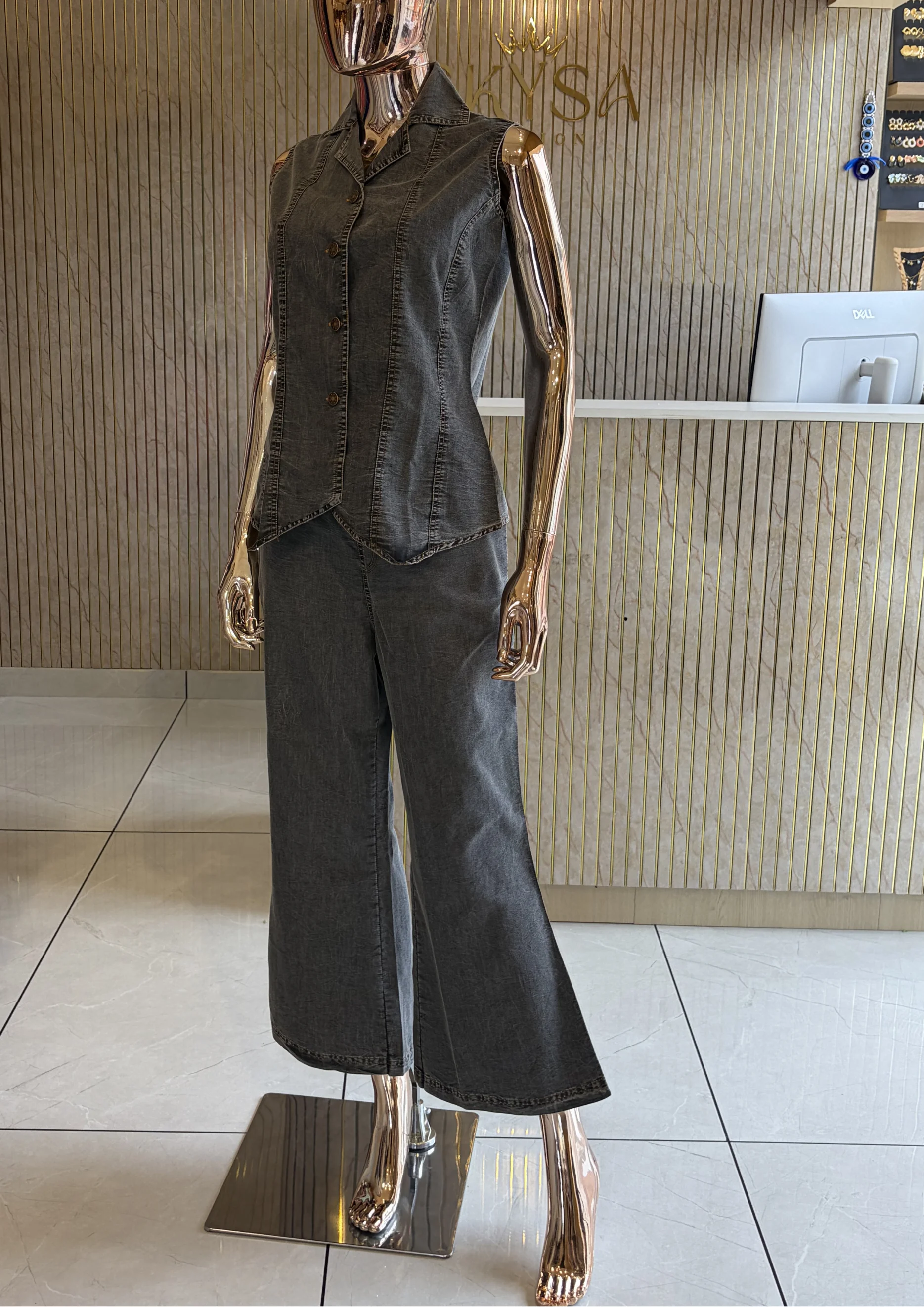 Denim Wide-Leg Co Ord Set