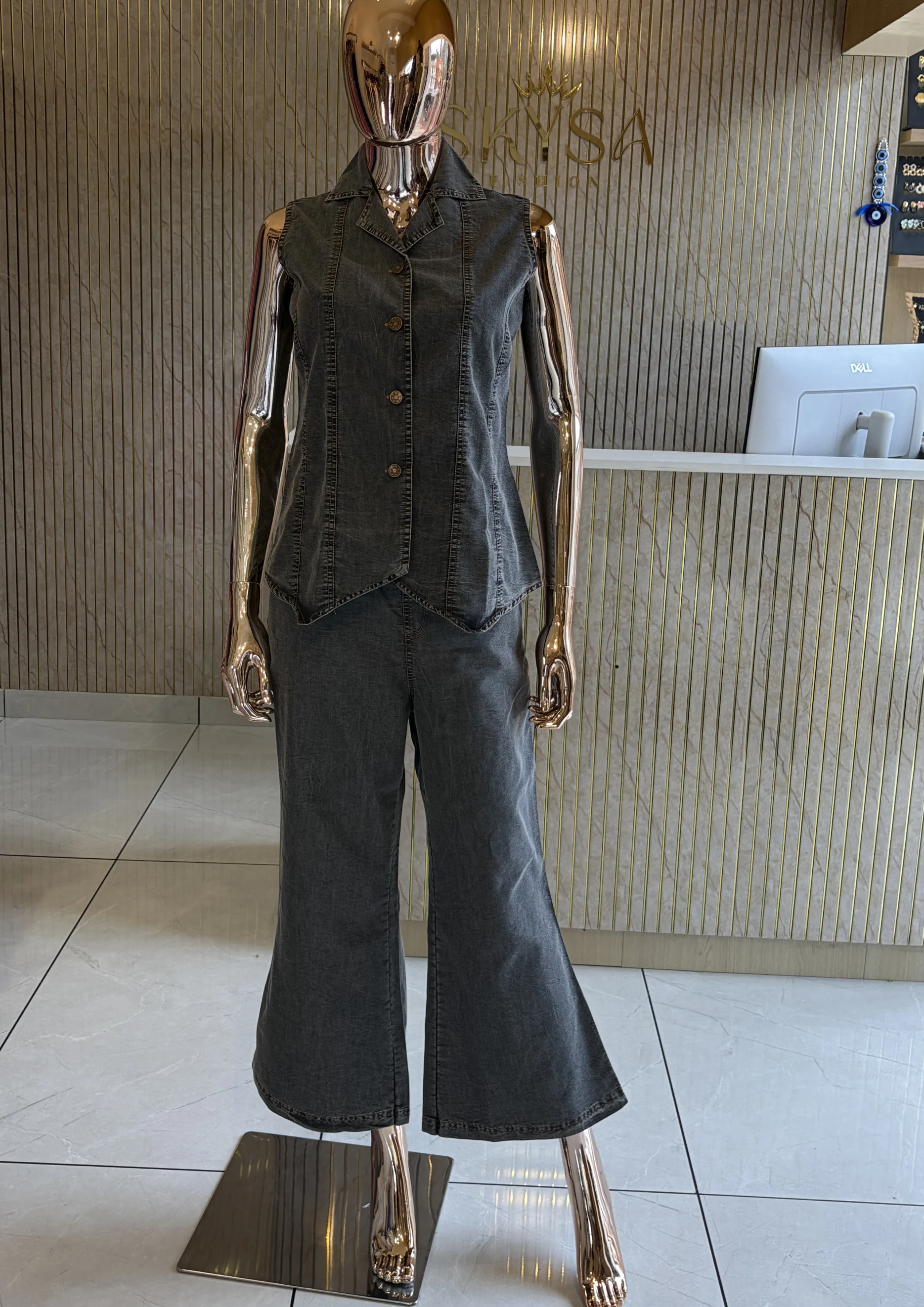 Denim Wide-Leg Co Ord Set