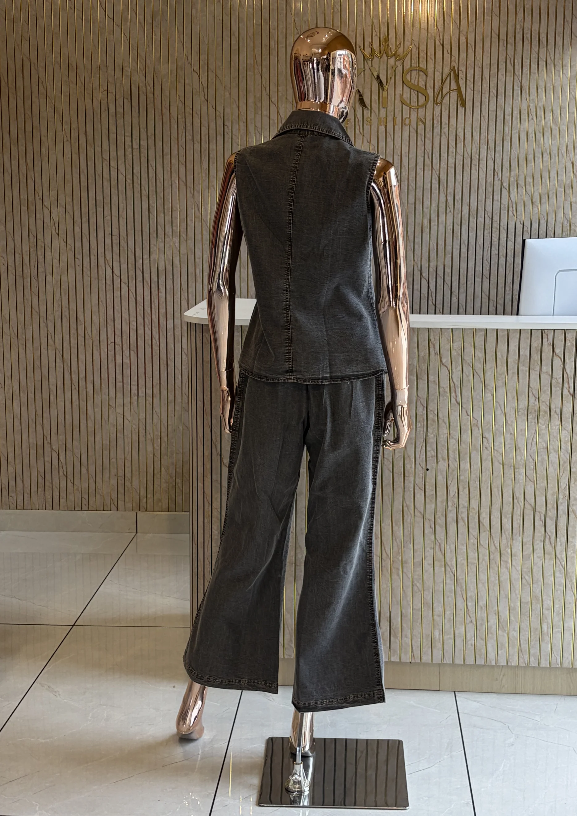 Denim Wide-Leg Co Ord Set