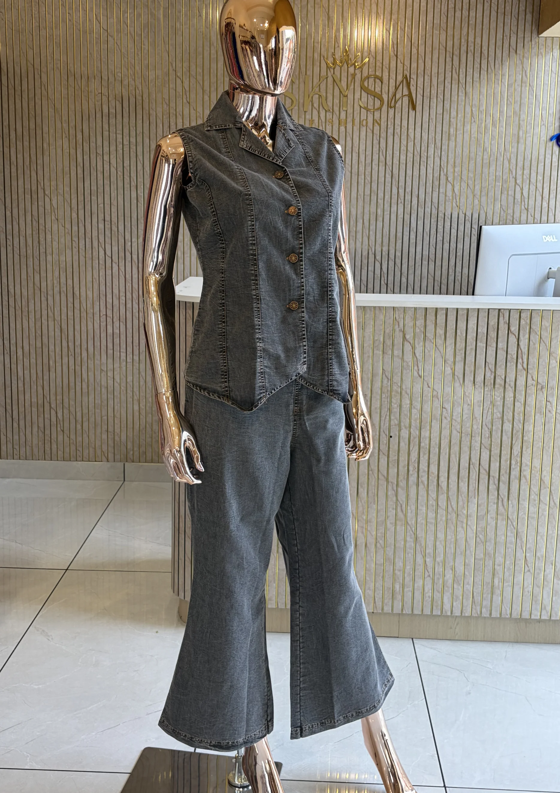 Denim Wide-Leg Co Ord Set