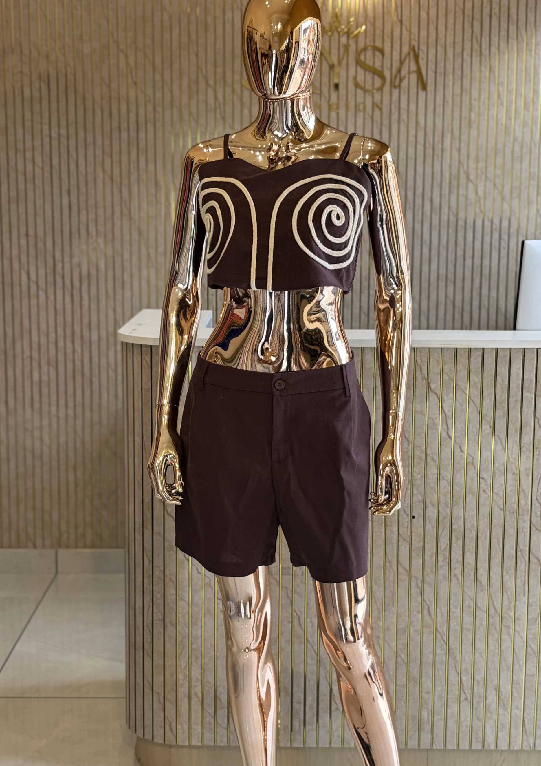 Embroidered Crop Top & Shorts Co Ord Set