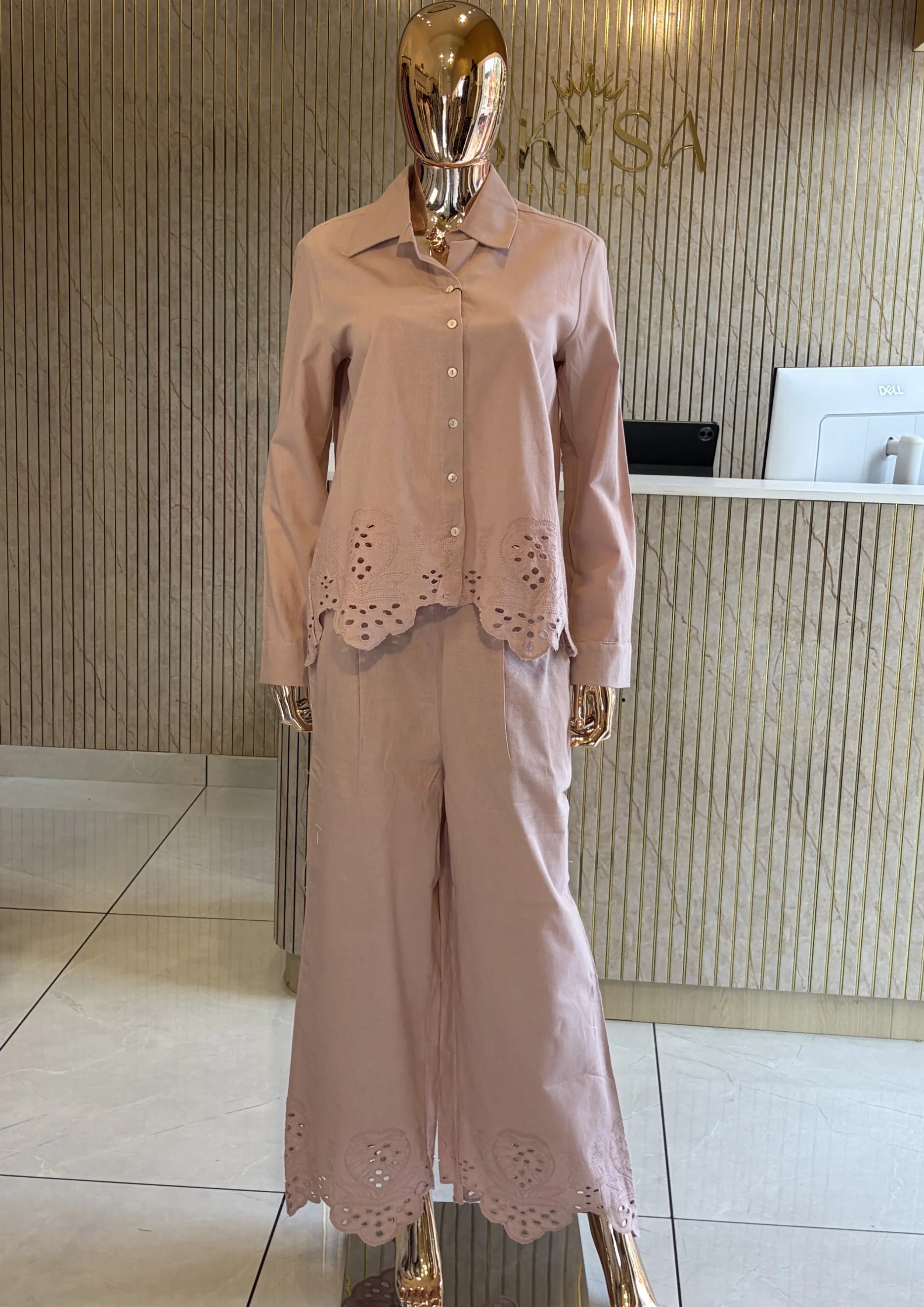 Embroidered Shirt & Wide-Leg Co Ord Set