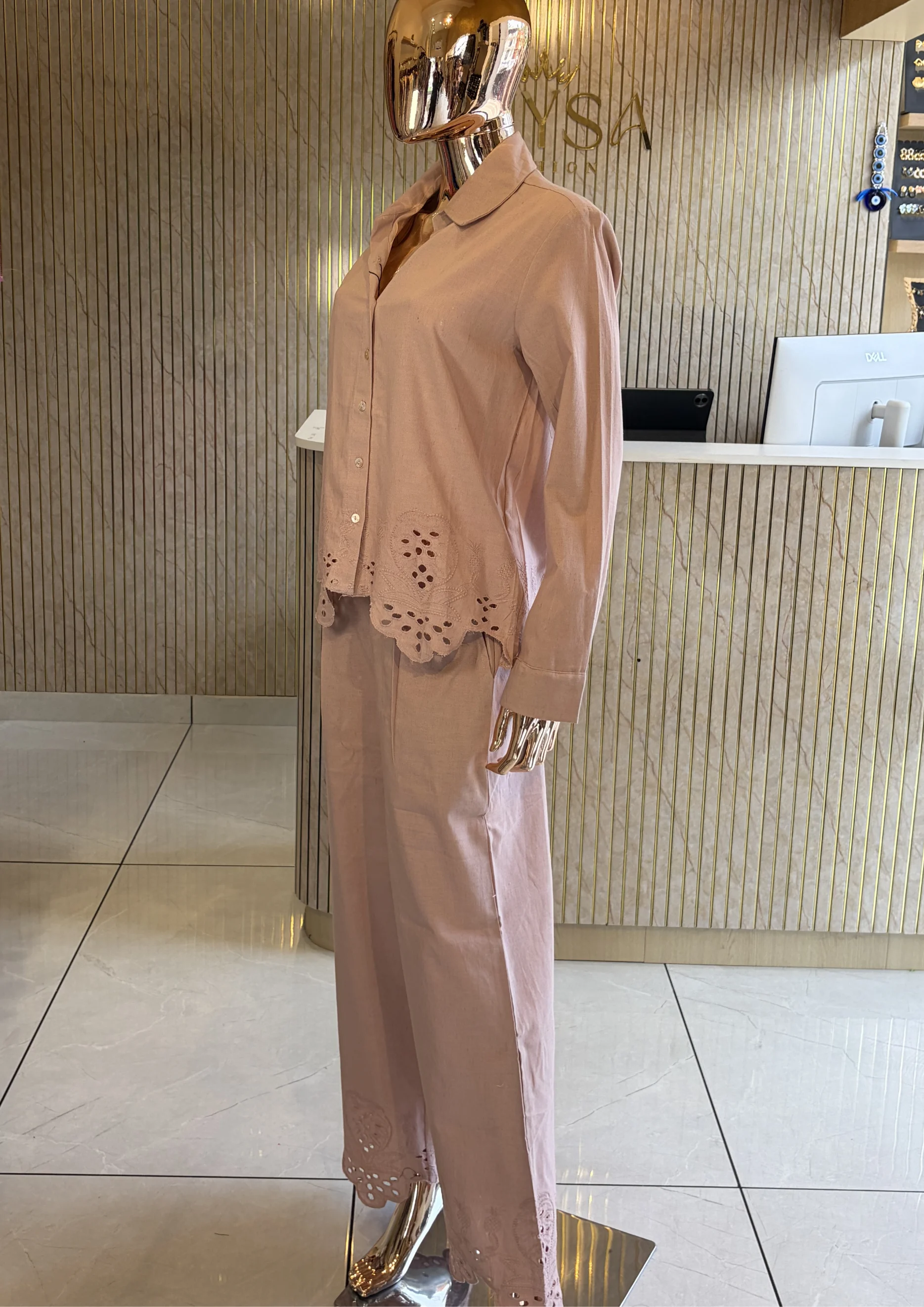 Embroidered Shirt & Wide-Leg Co Ord Set