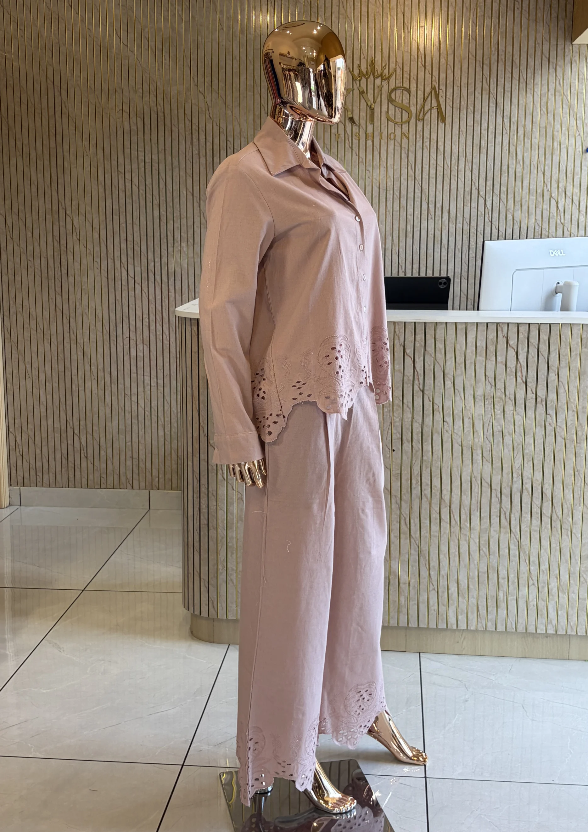 Embroidered Shirt & Wide-Leg Co Ord Set