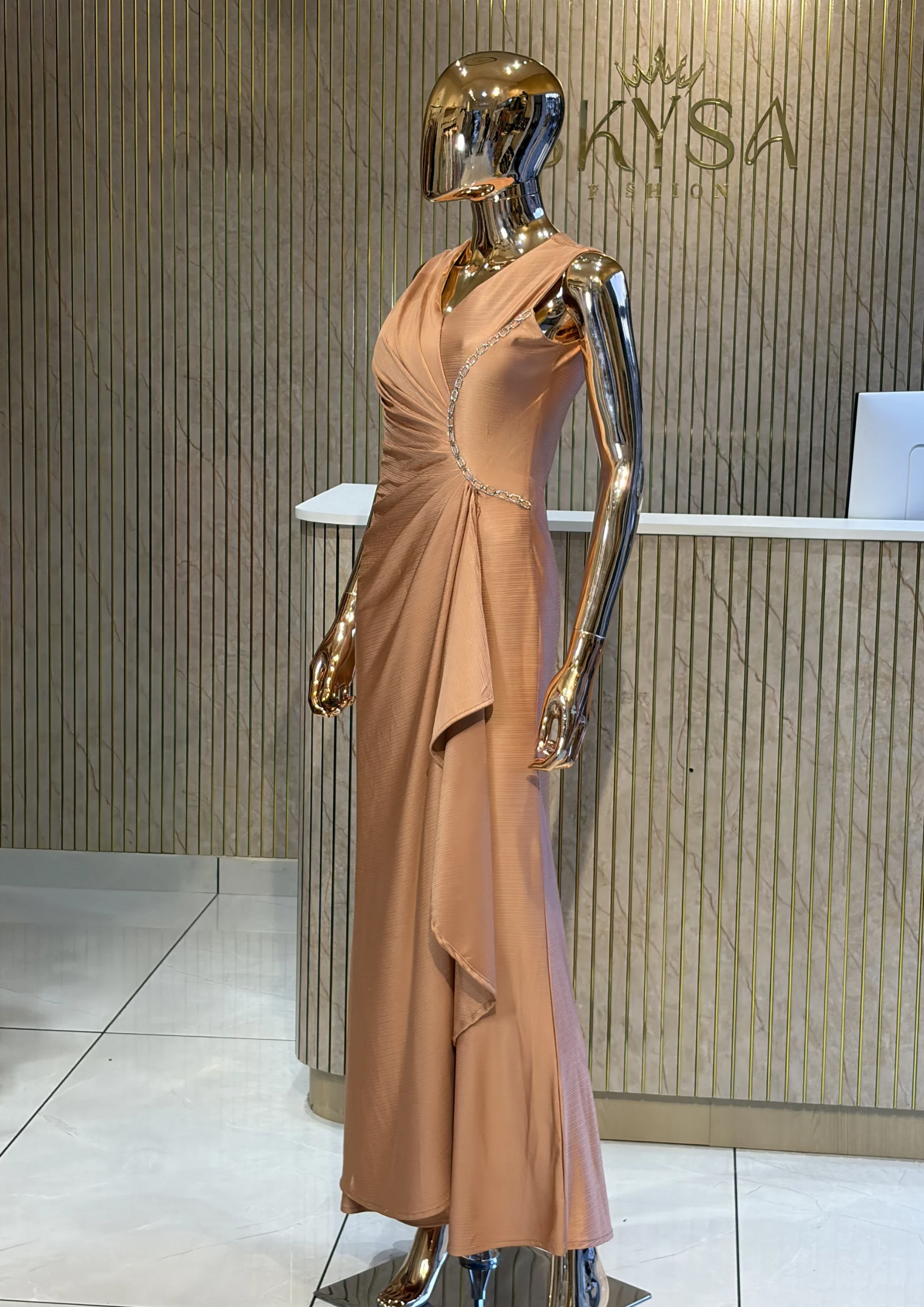 Ruched Draped Party Wear With Crystal Detail