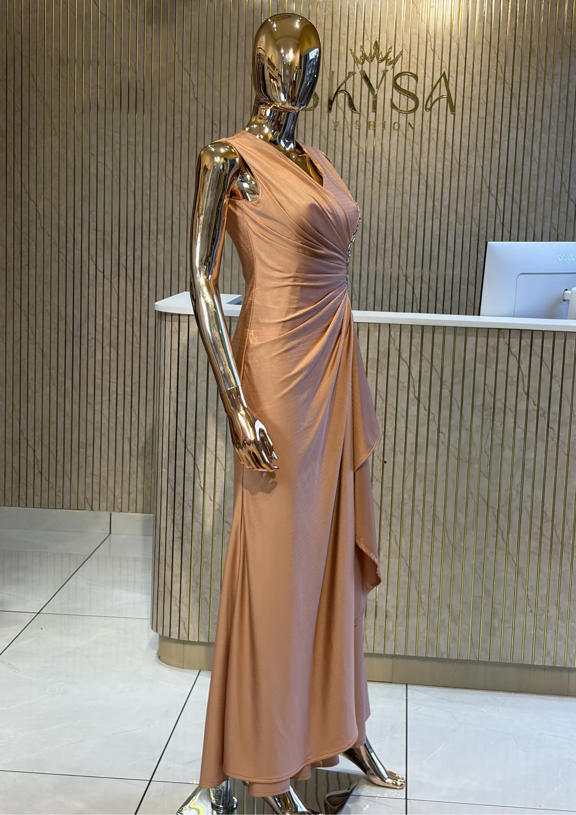 Ruched Draped Party Wear With Crystal Detail