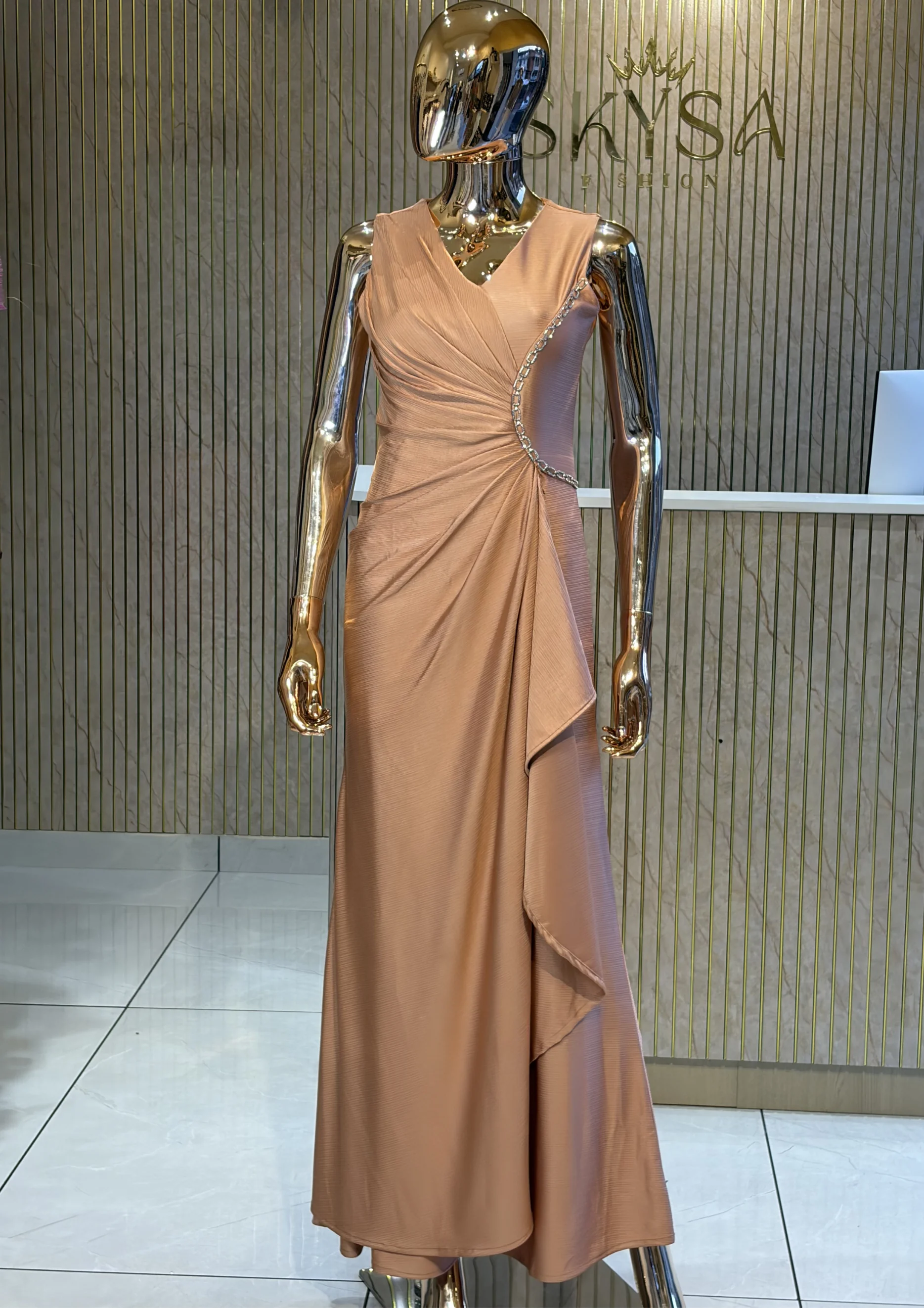 Ruched Draped Party Wear With Crystal Detail