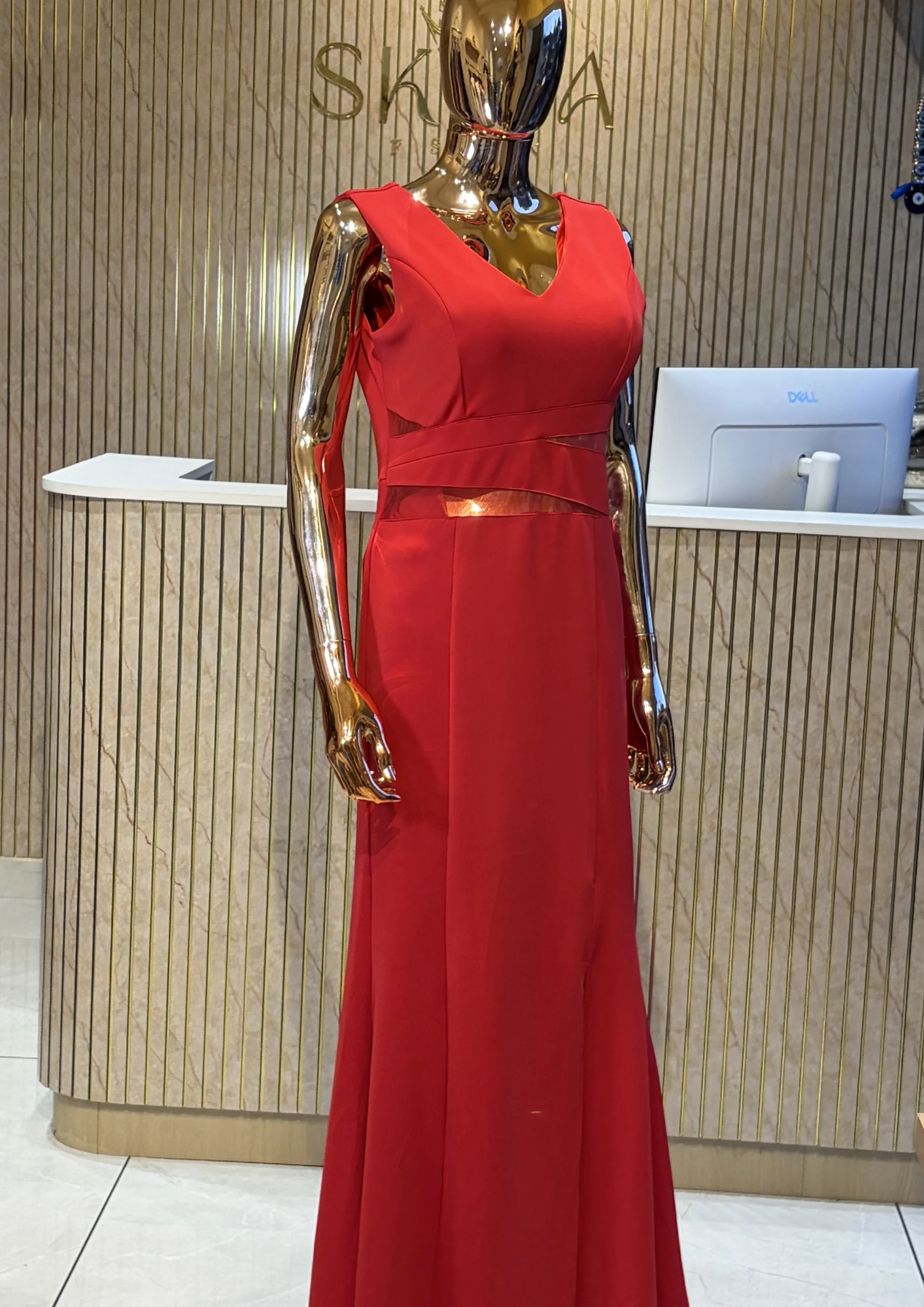 Sleeveless Mesh Cut-Out Mermaid Party Wear