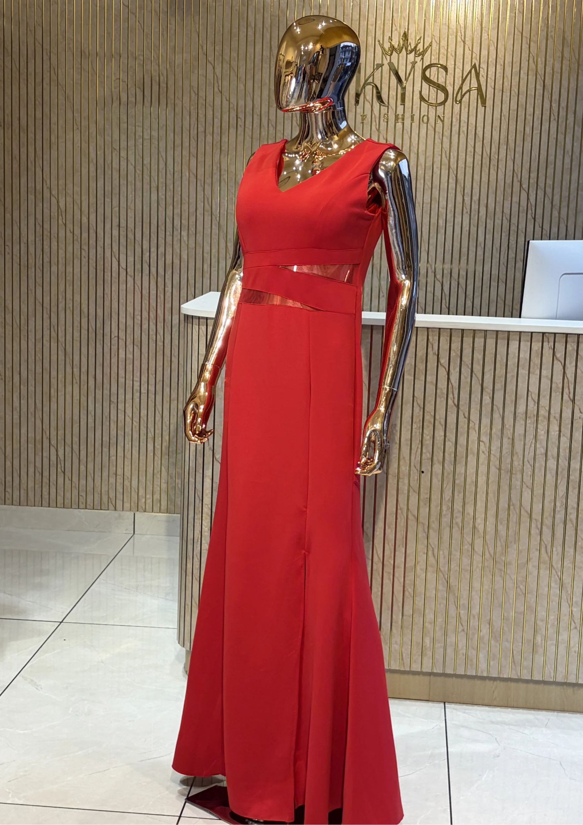Sleeveless Mesh Cut-Out Mermaid Party Wear