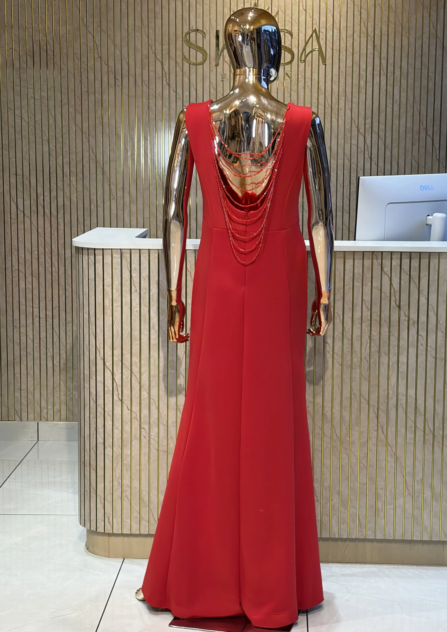 Sleeveless Mesh Cut-Out Mermaid Party Wear