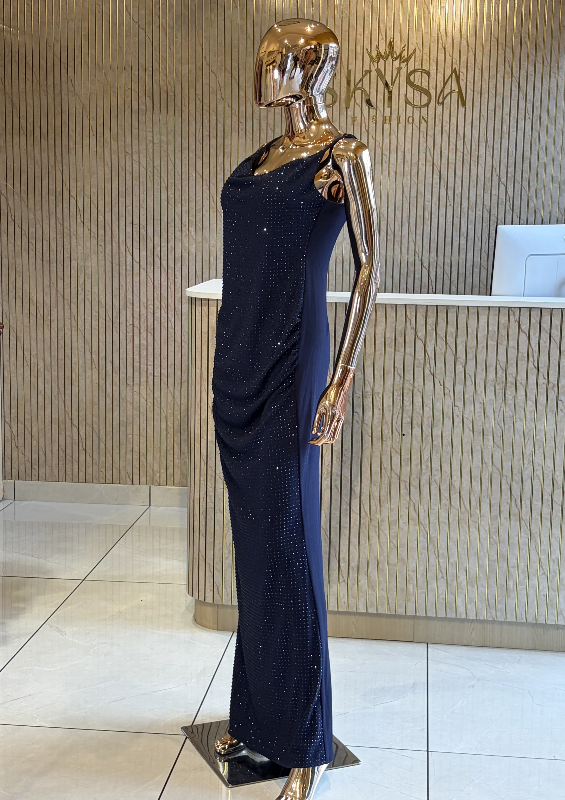 Embellished Cowl Neck Party Wear