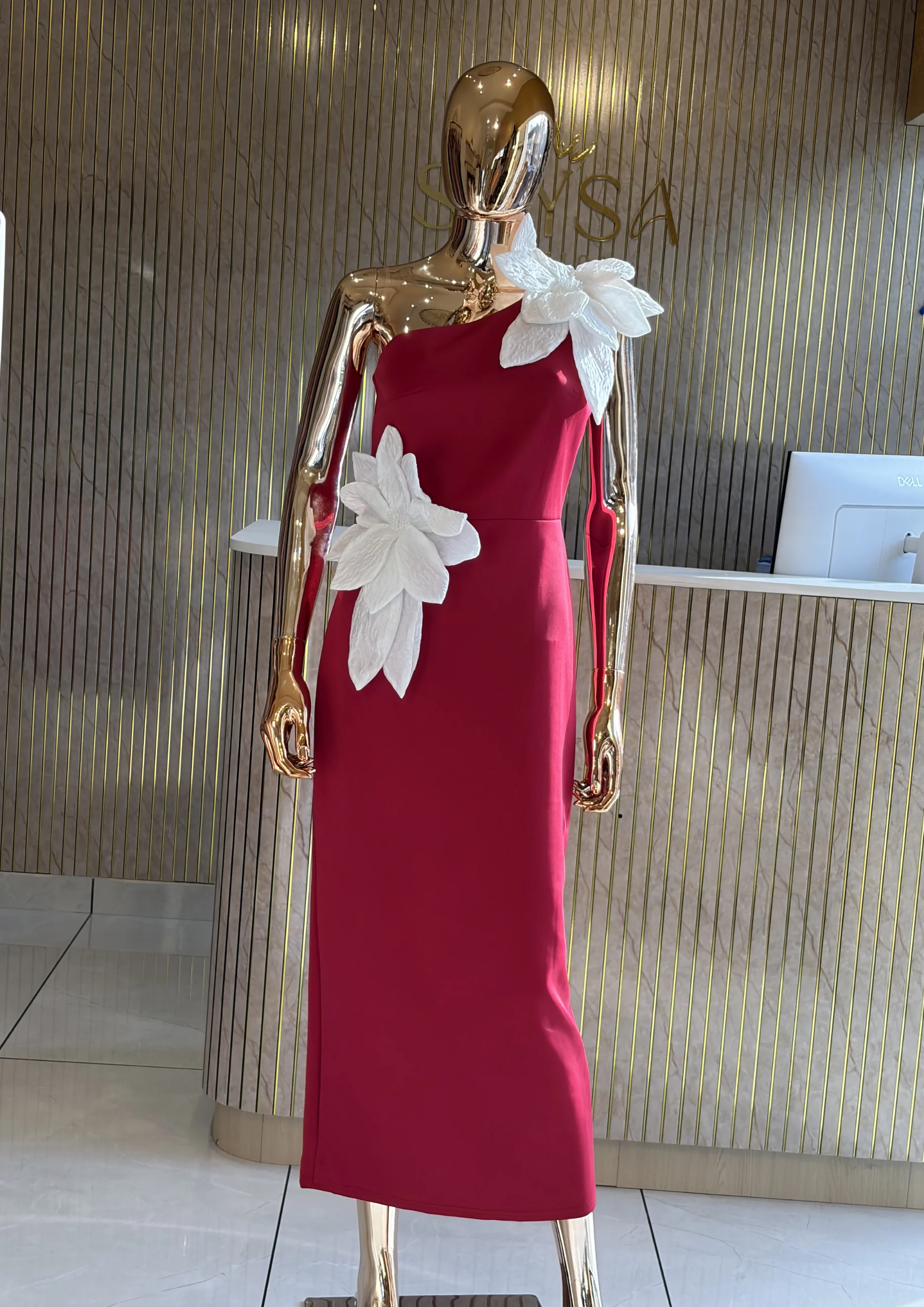 One-shoulder Floral Party Wear