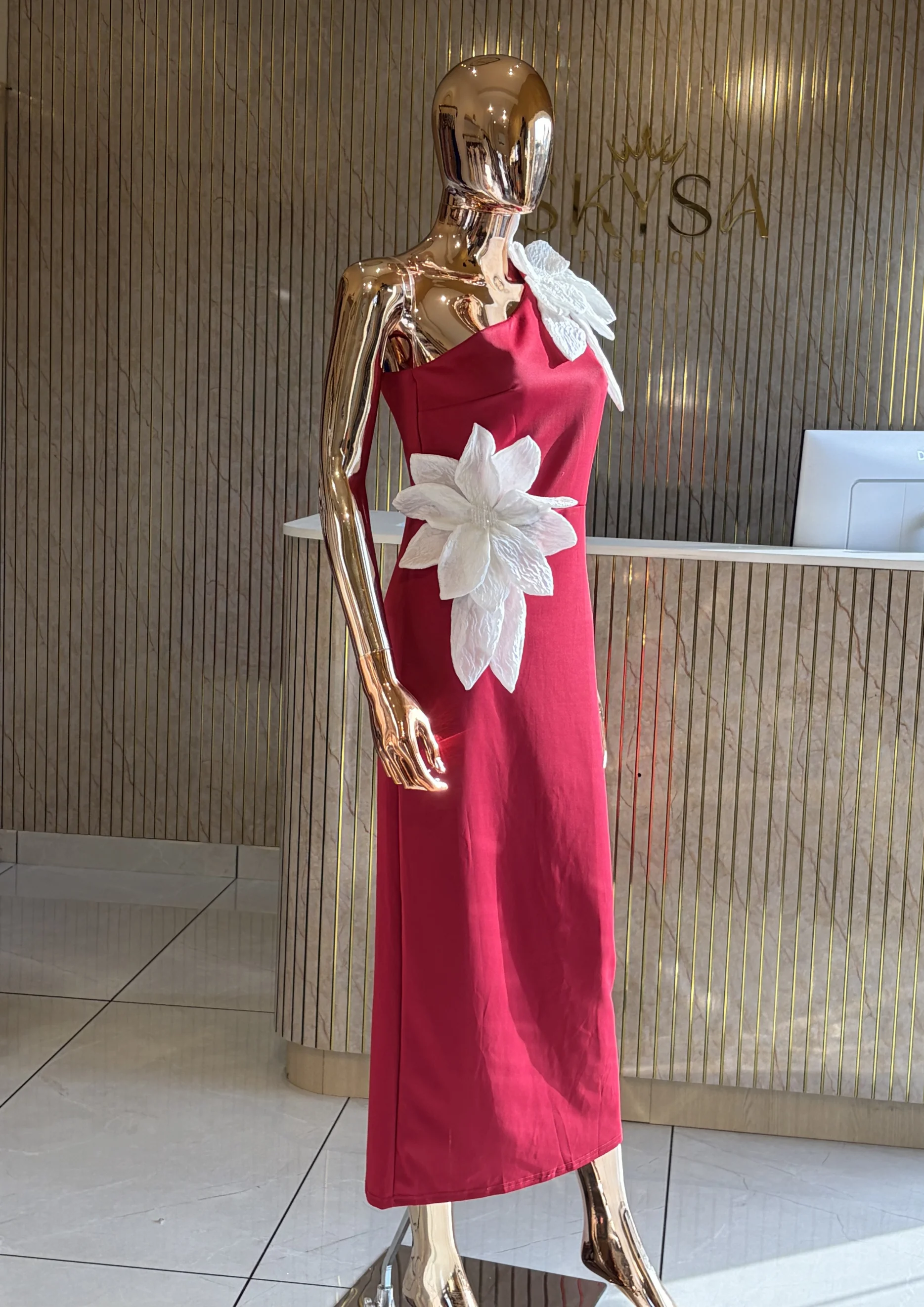 One-shoulder Floral Party Wear