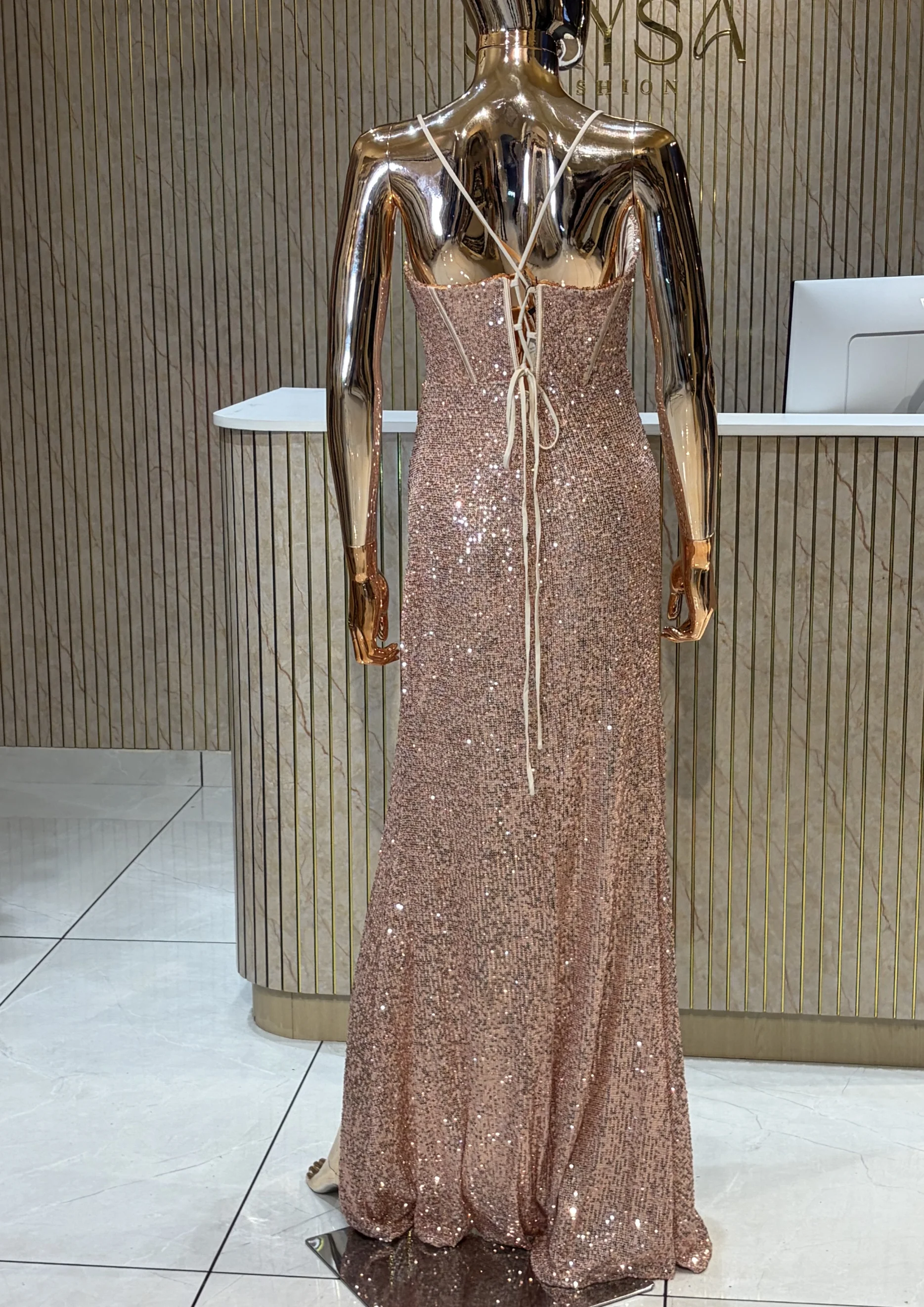 Party Wear Sequin Bodycon Gown with Slit