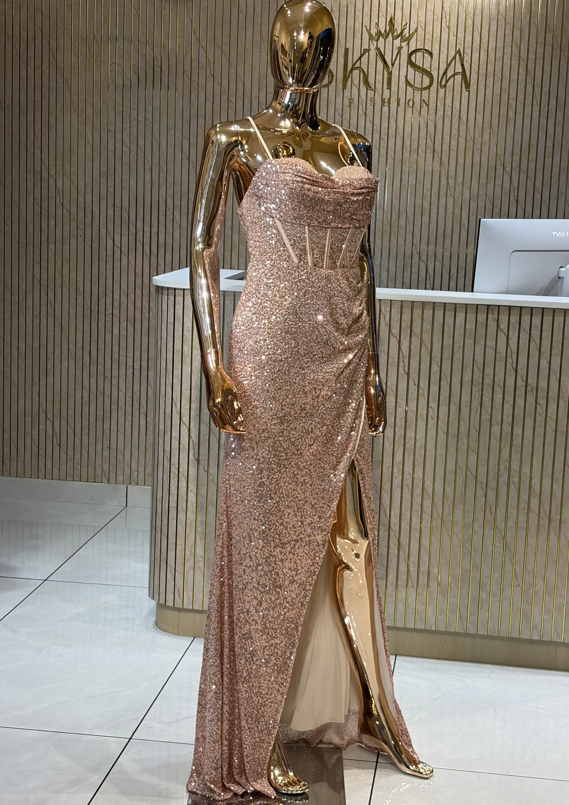 Party Wear Sequin Bodycon Gown with Slit