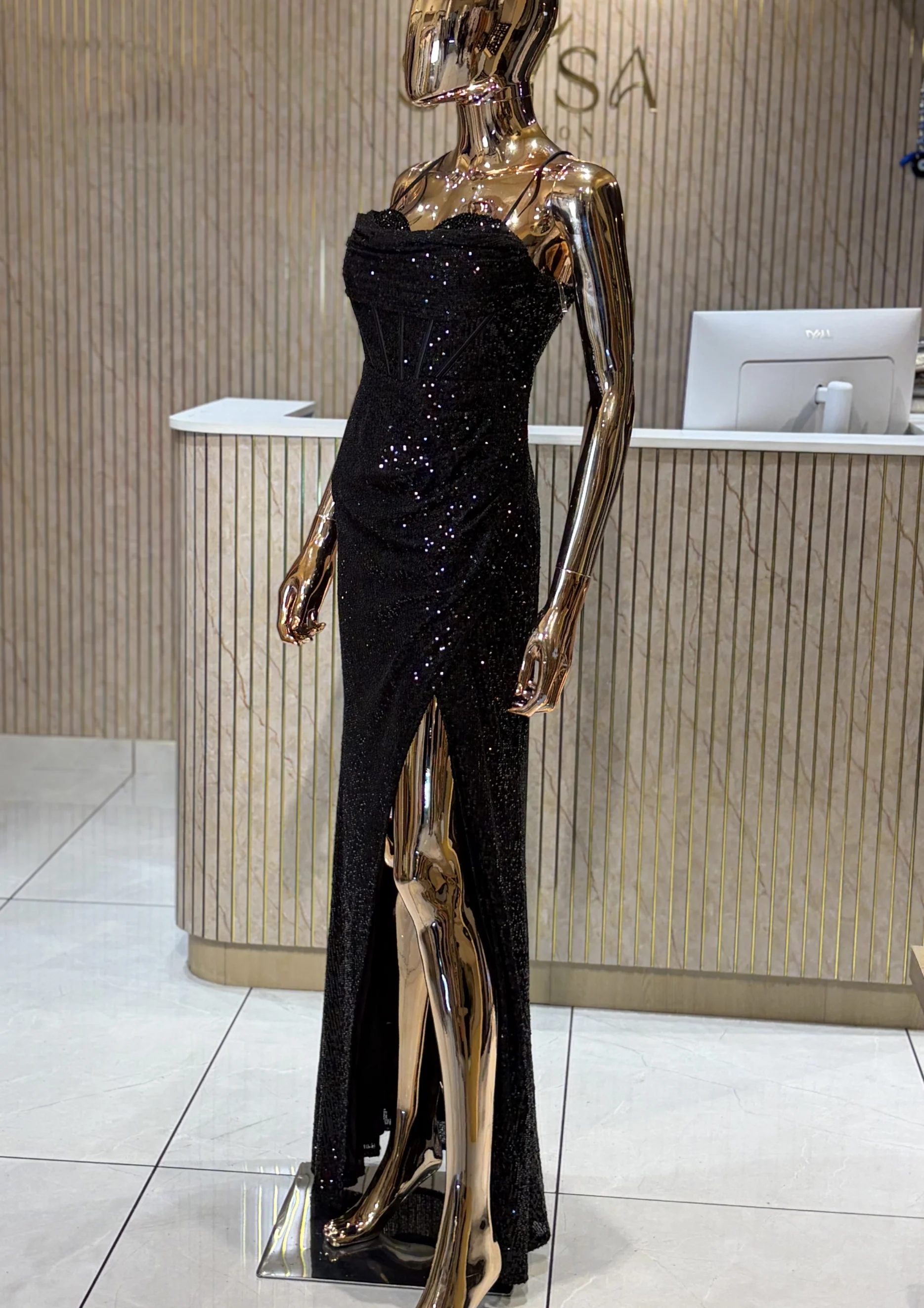 Party Wear Sequin Bodycon Gown with Slit