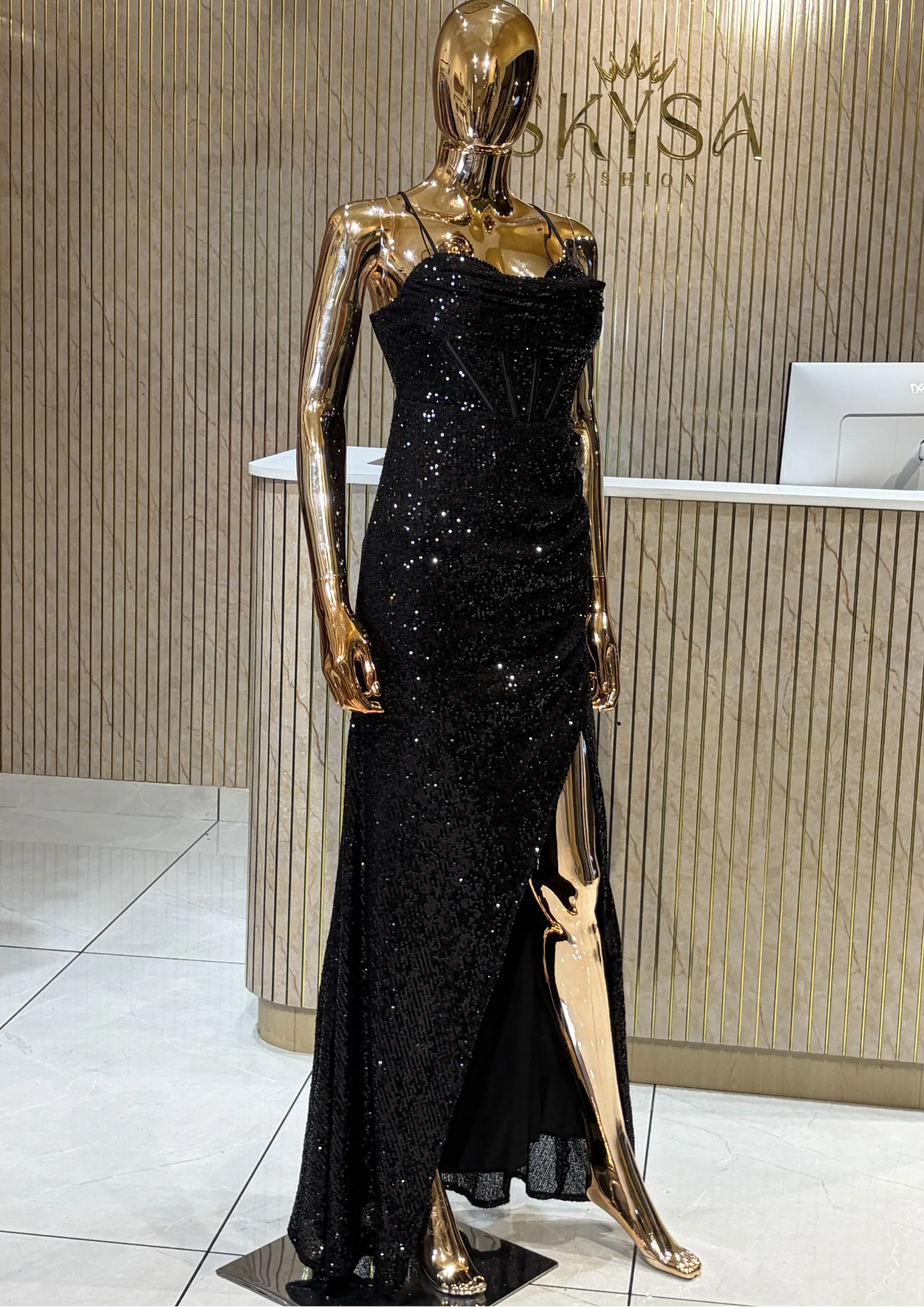 Party Wear Sequin Bodycon Gown with Slit