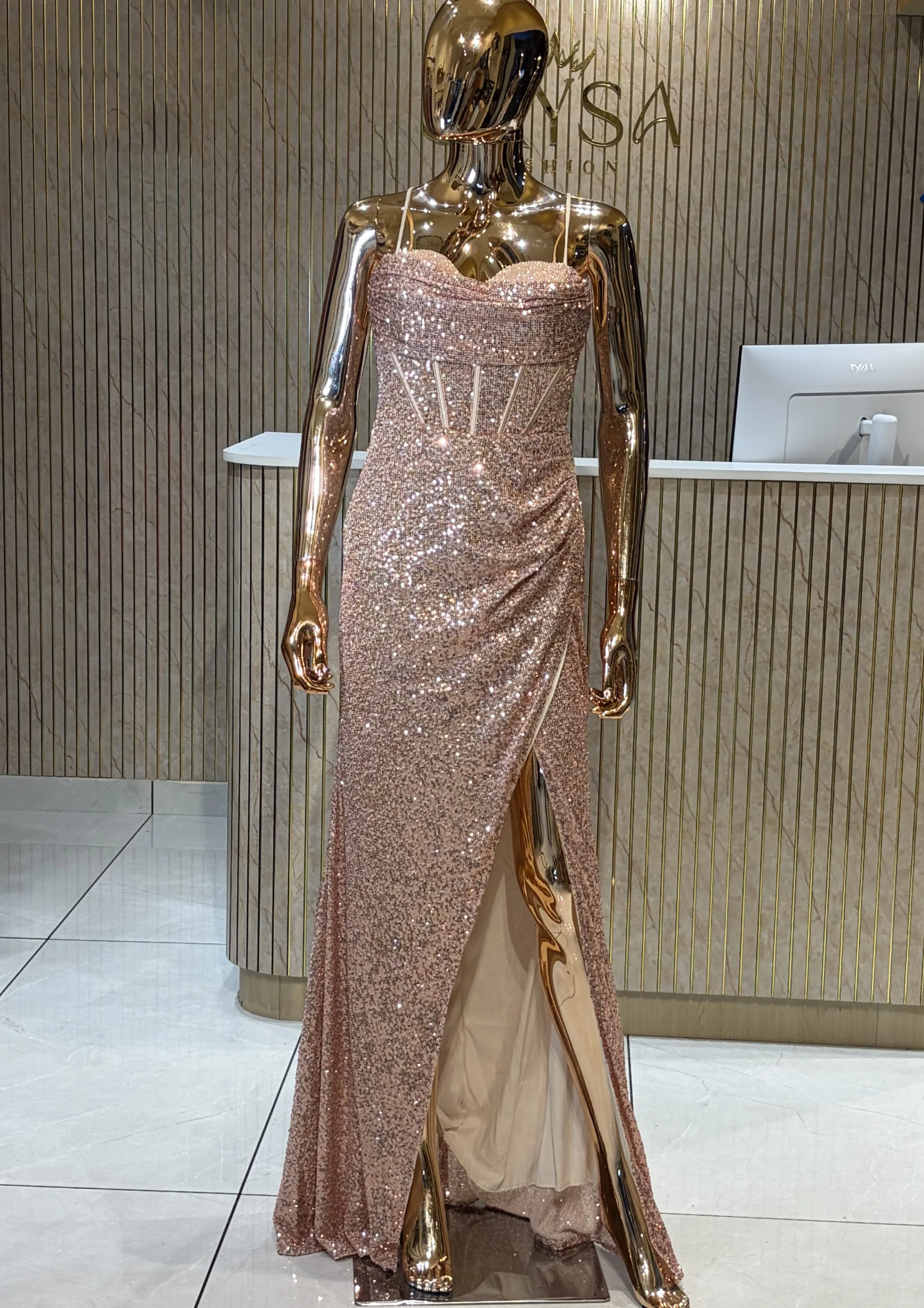 Party Wear Sequin Bodycon Gown with Slit