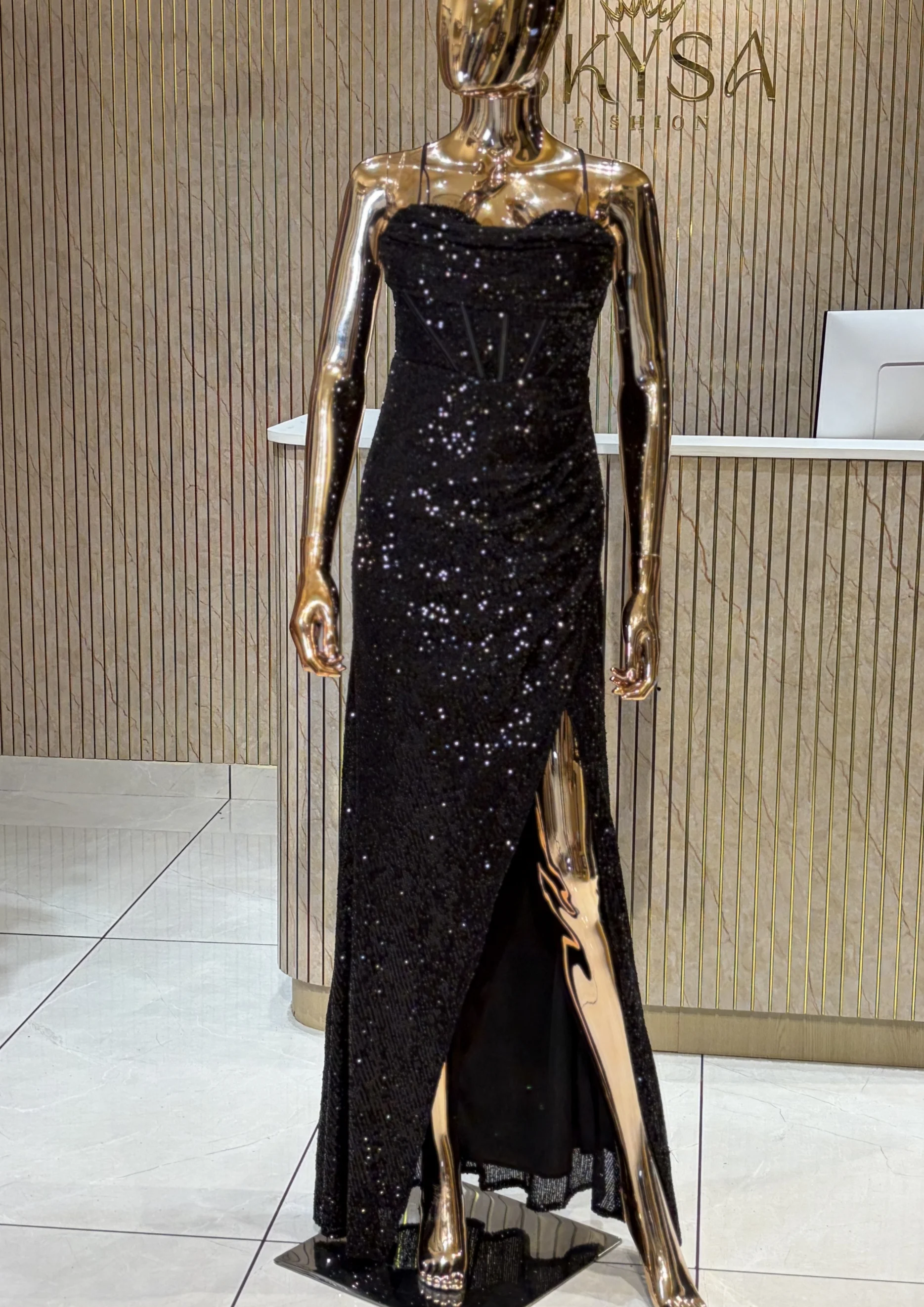 Party Wear Sequin Bodycon Gown with Slit