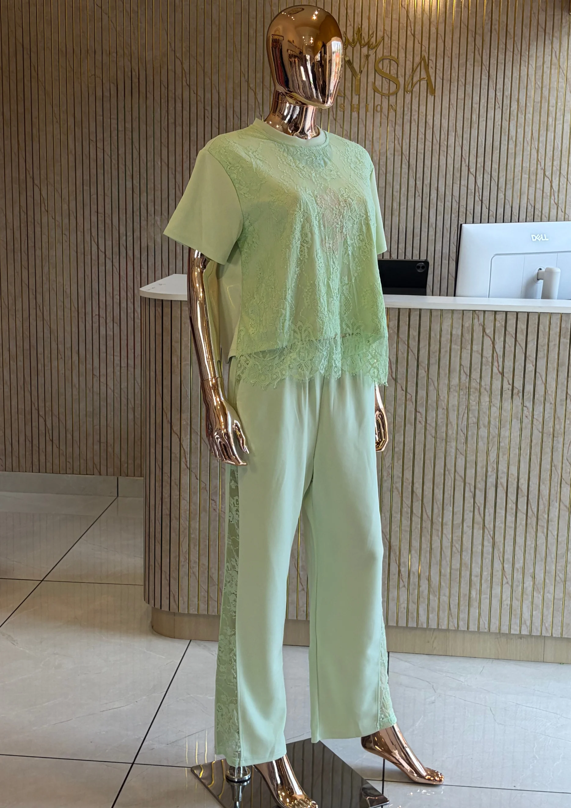 Lace Co Ord Set with Wide-Leg Pants