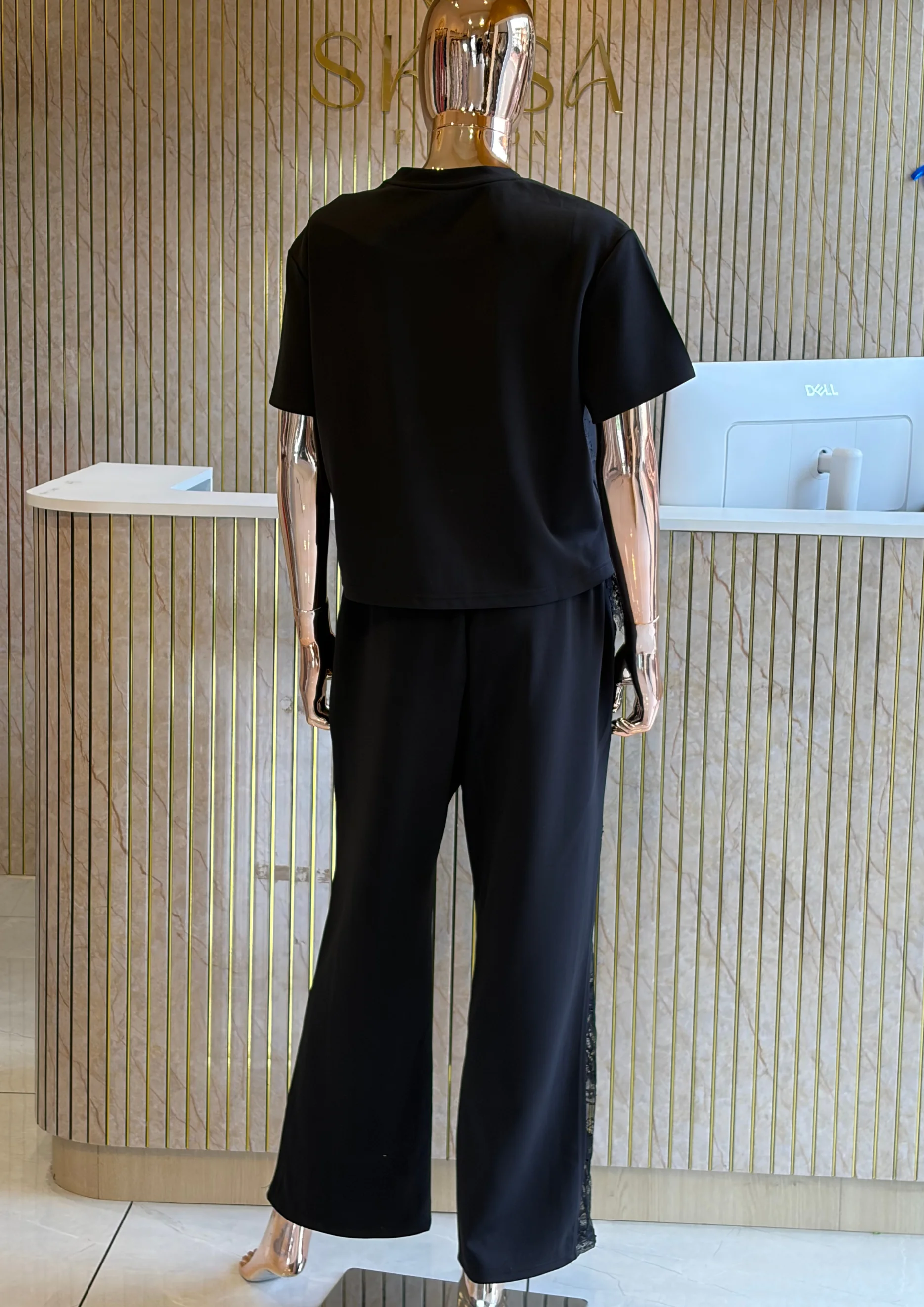 Lace Co Ord Set with Wide-Leg Pants