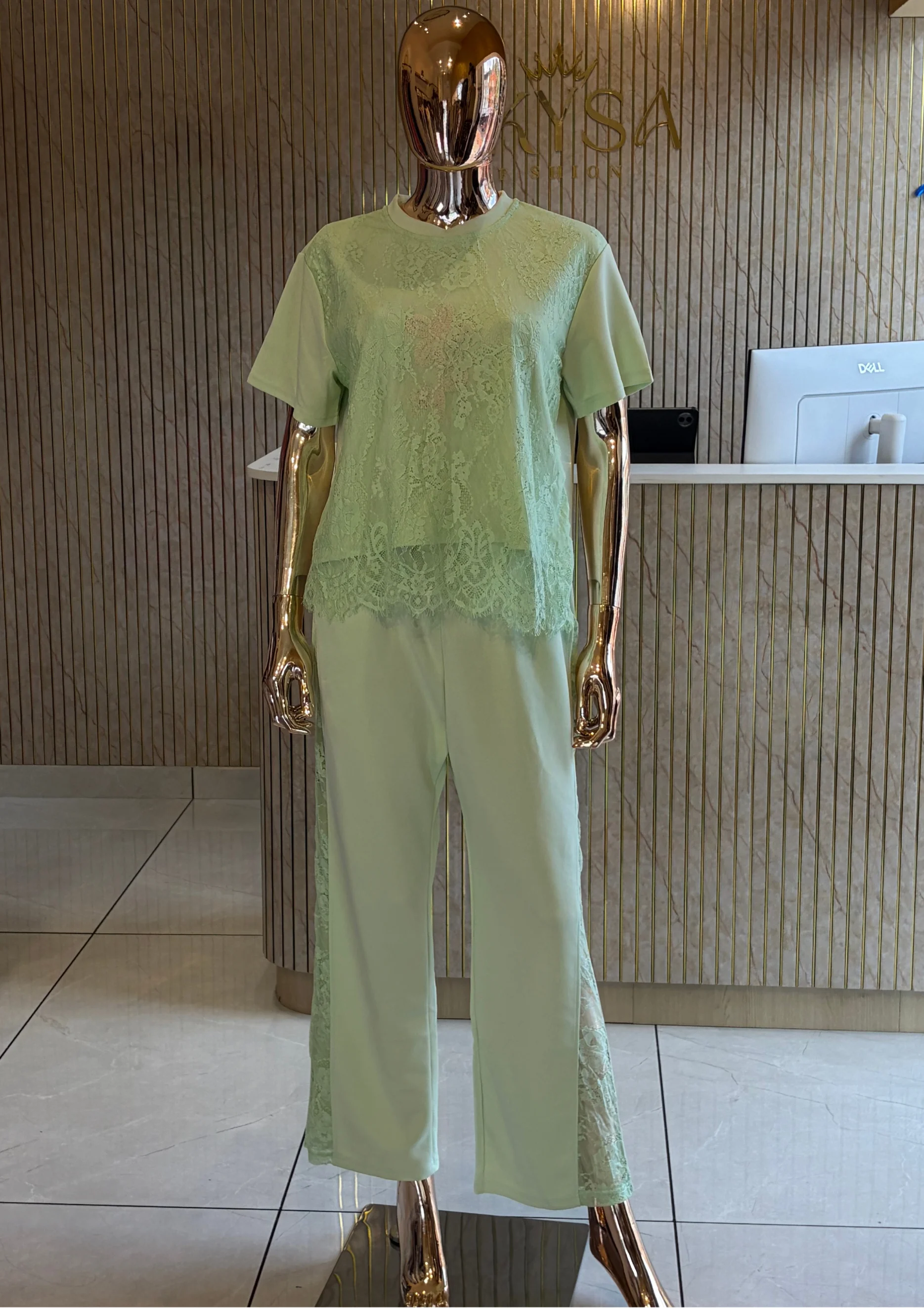 Lace Co Ord Set with Wide-Leg Pants