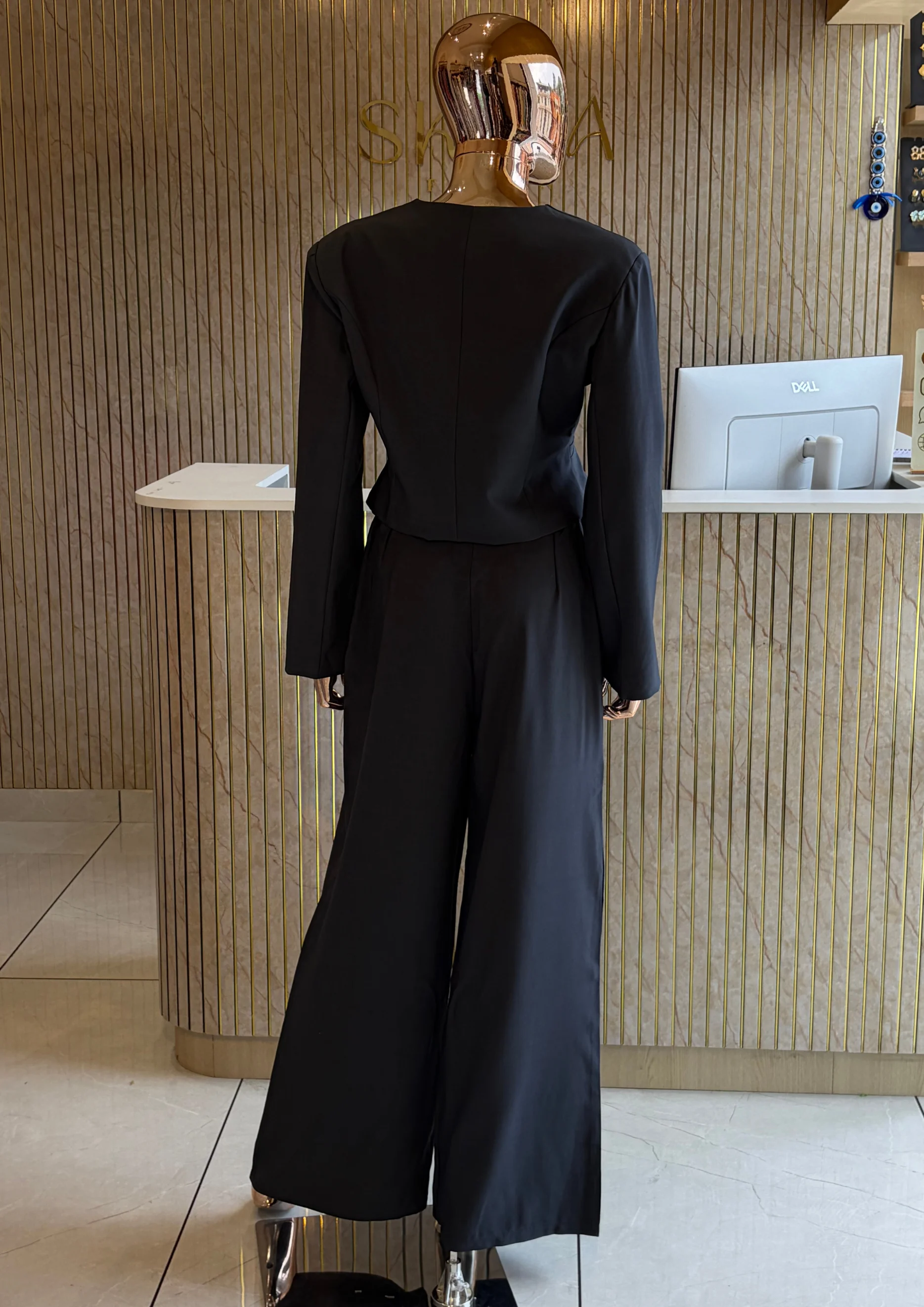 Tailored Button Co Ord Set with Wide-Leg Pants
