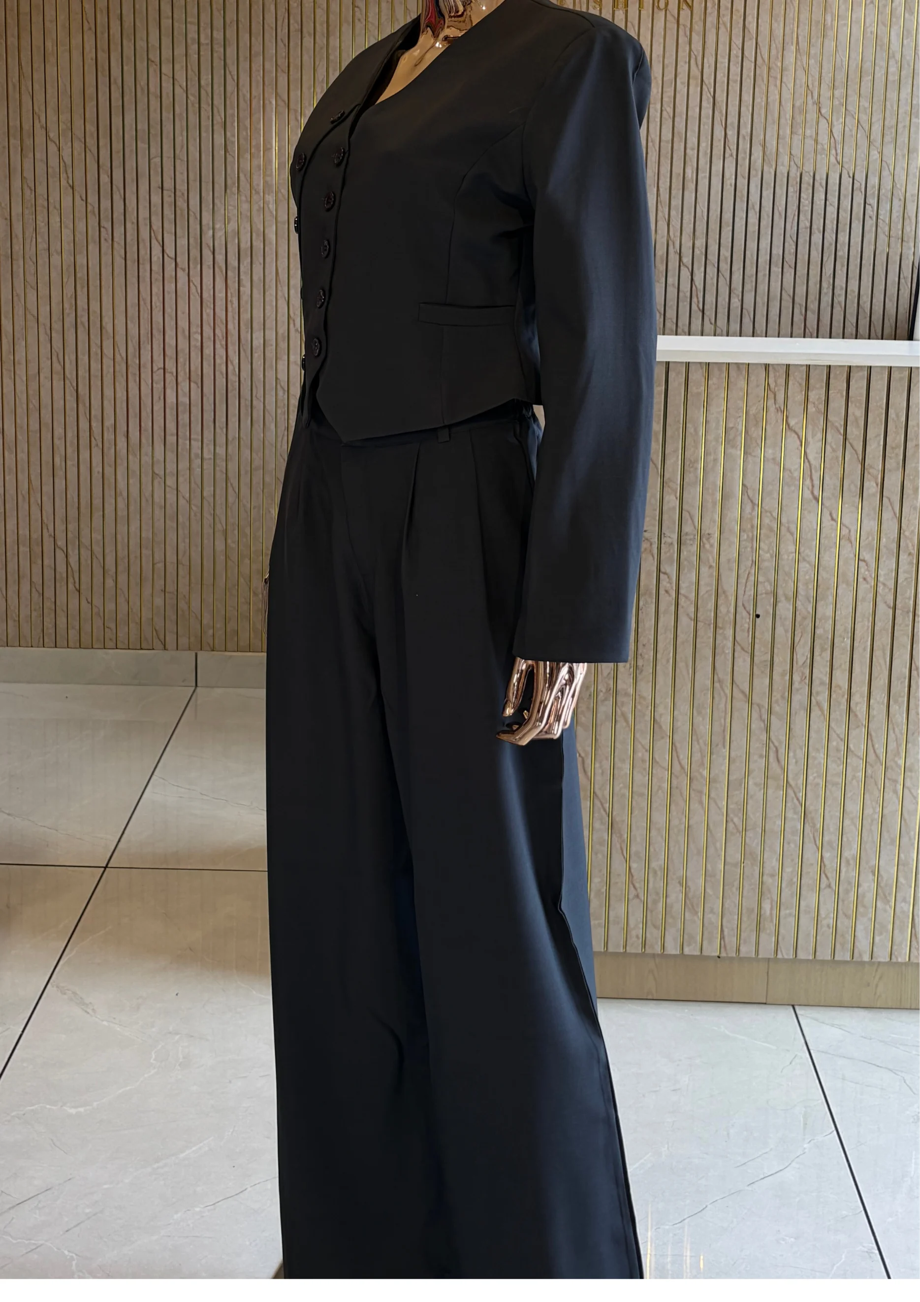 Tailored Button Co Ord Set with Wide-Leg Pants