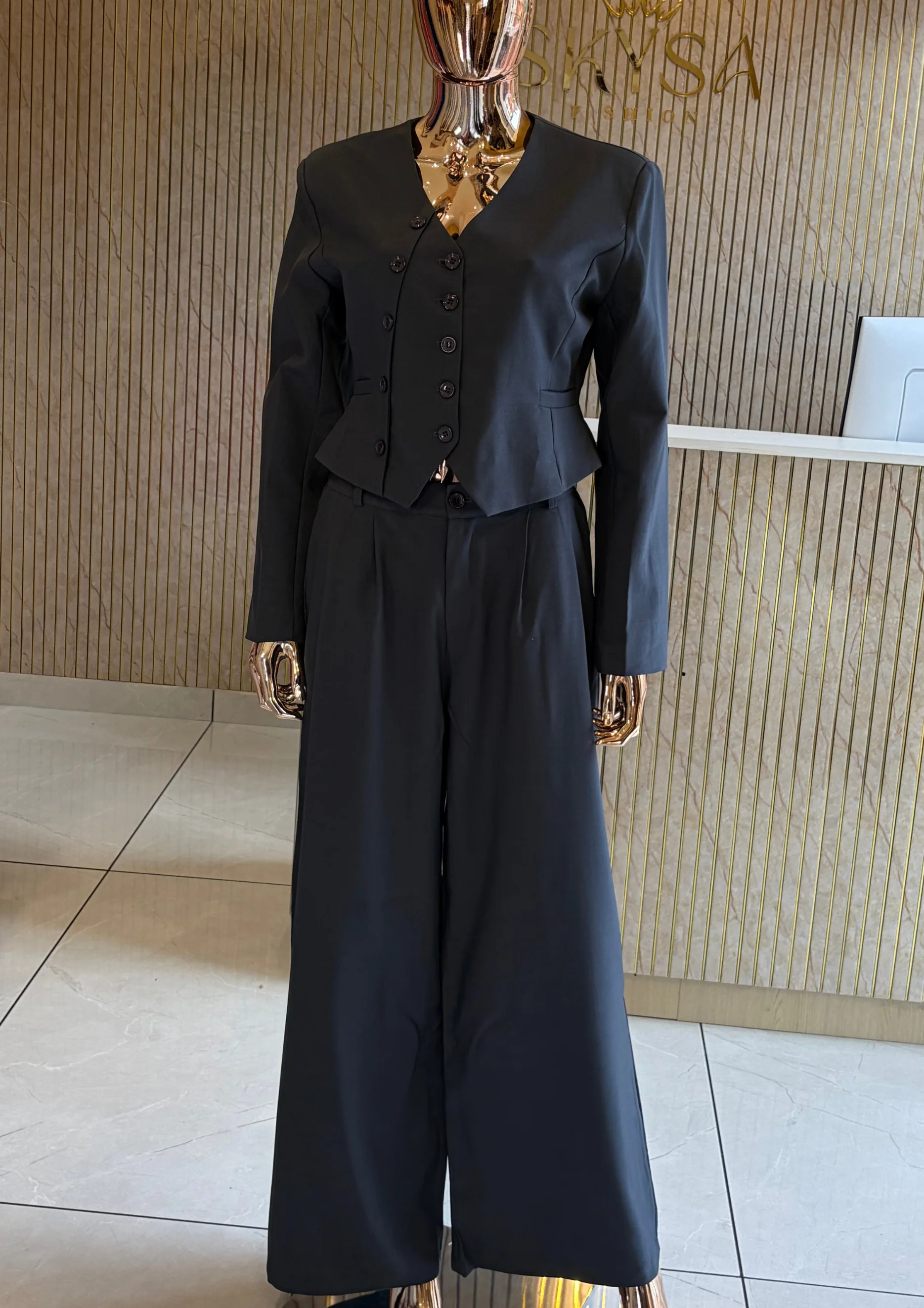 Tailored Button Co Ord Set with Wide-Leg Pants