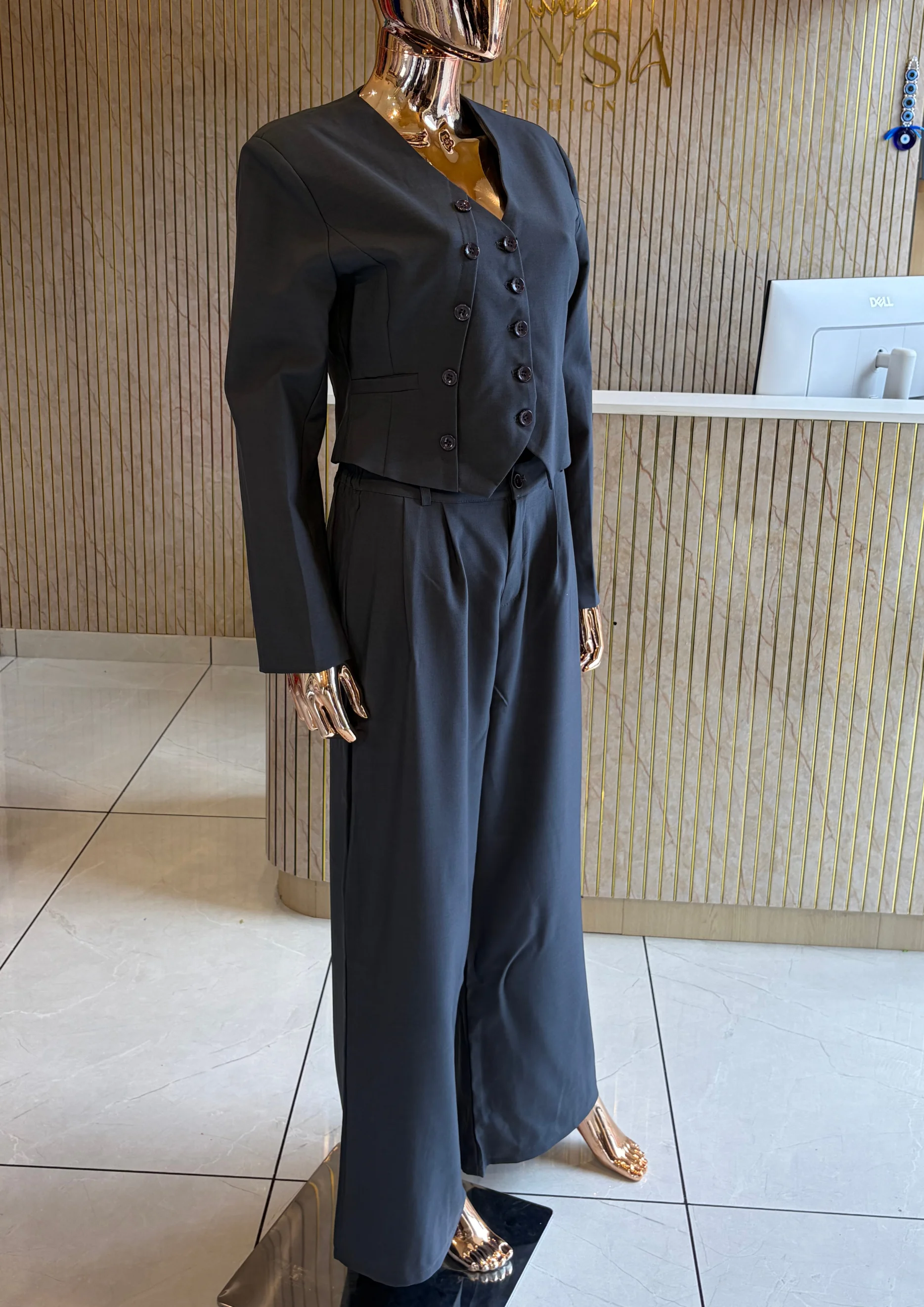Tailored Button Co Ord Set with Wide-Leg Pants