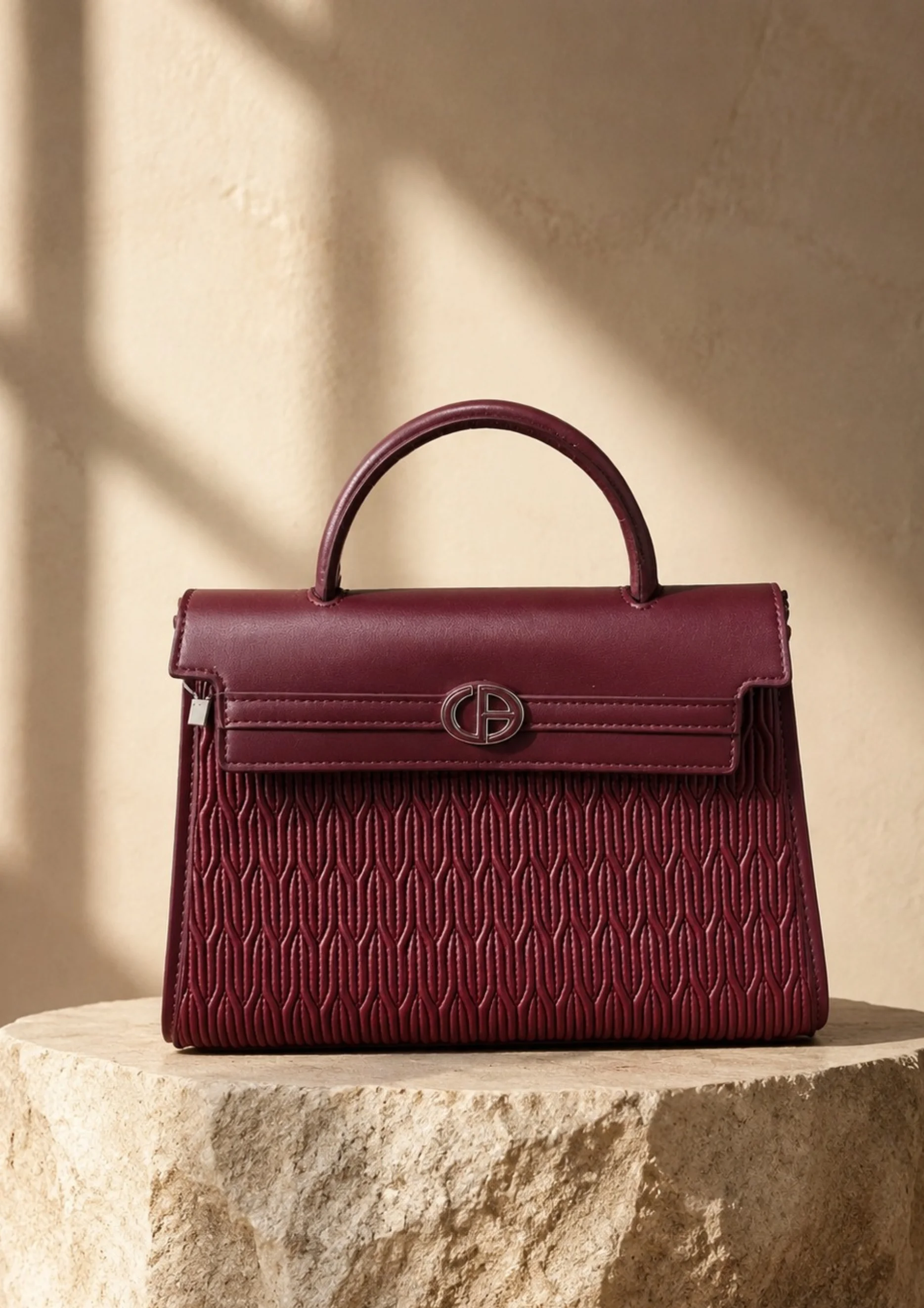 Chrisbella Textured Tote Bag with Double Handle and Wallet