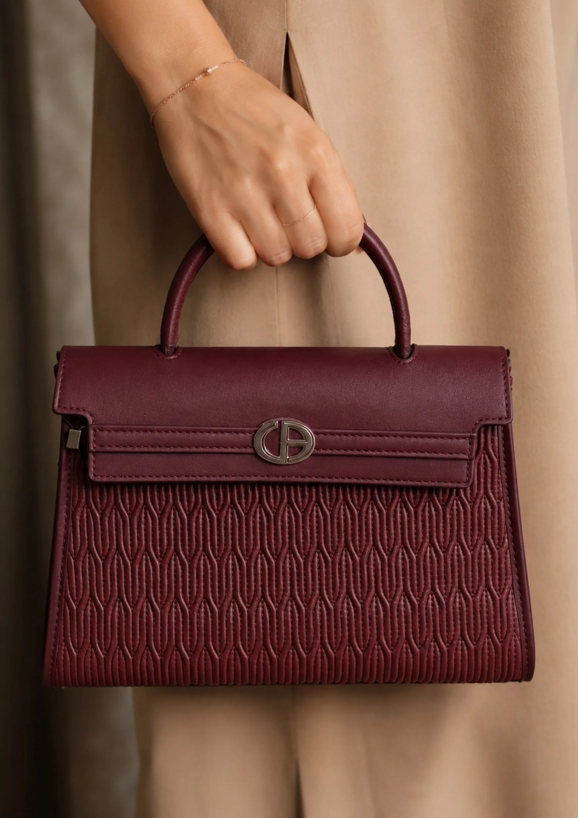 Chrisbella Textured Tote Bag with Double Handle and Wallet