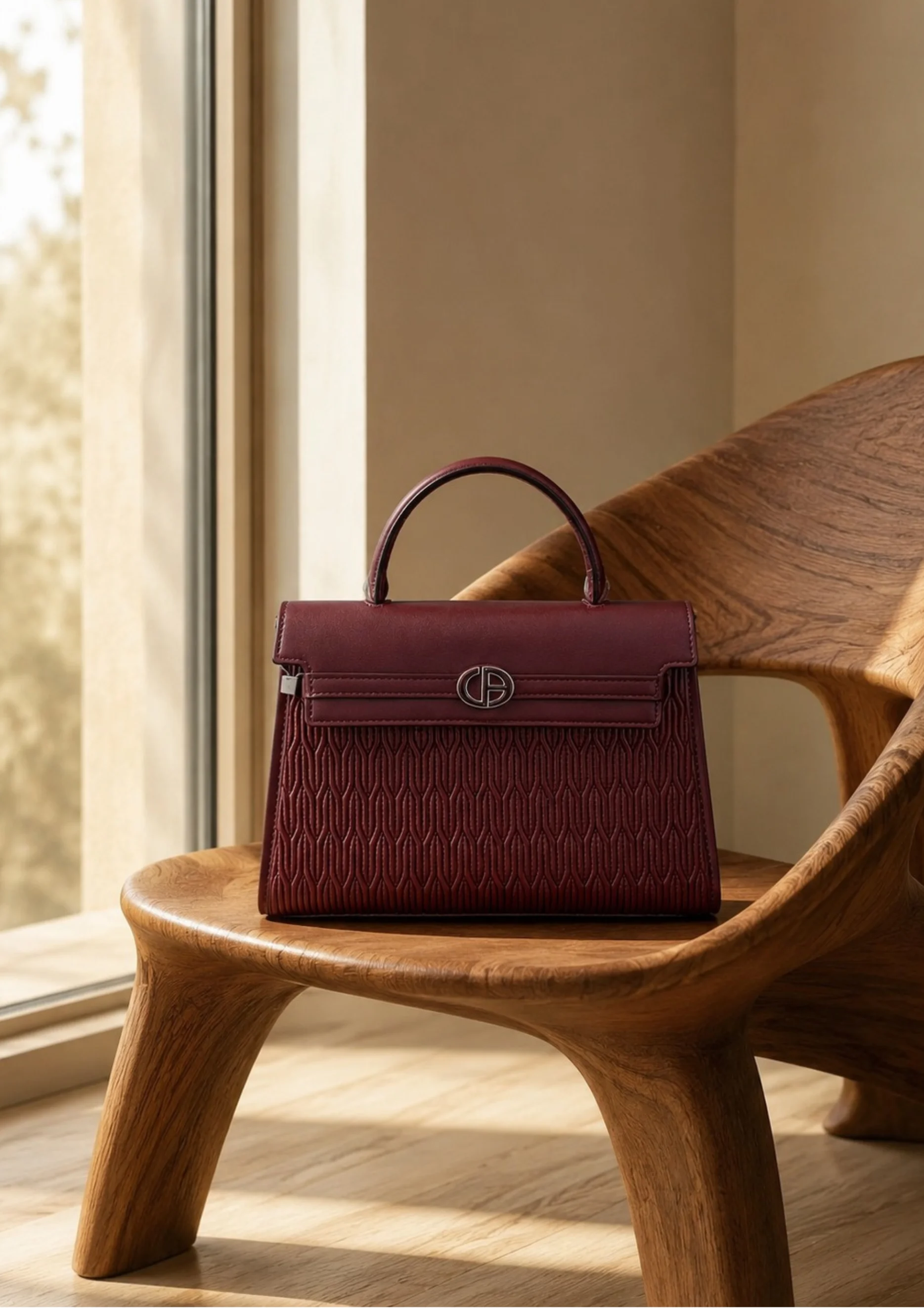 Chrisbella Textured Tote Bag with Double Handle and Wallet