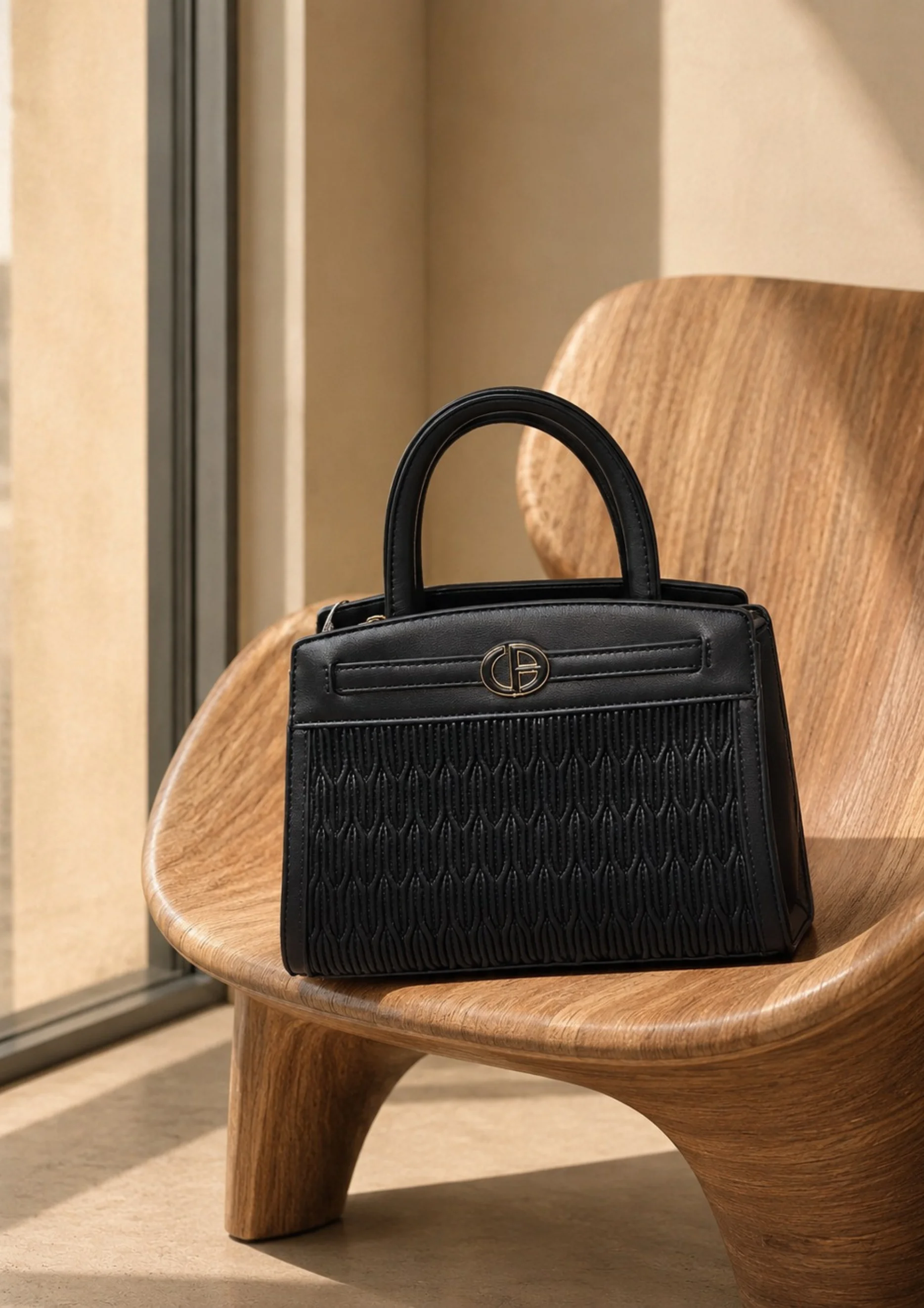 Chrisbella Textured Tote Bag with Double Handle and Wallet